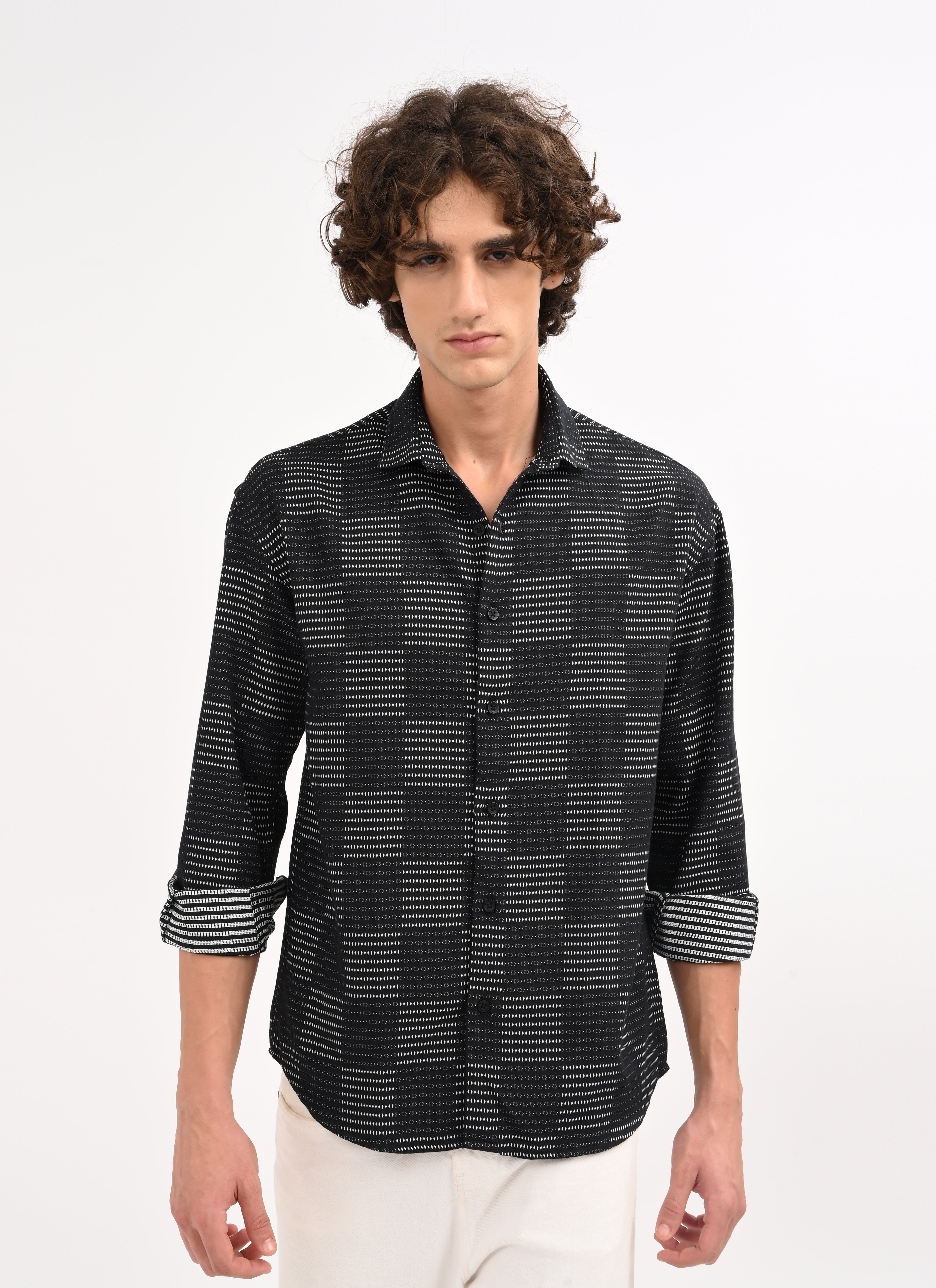 Men Black Self Jacquard Shirt