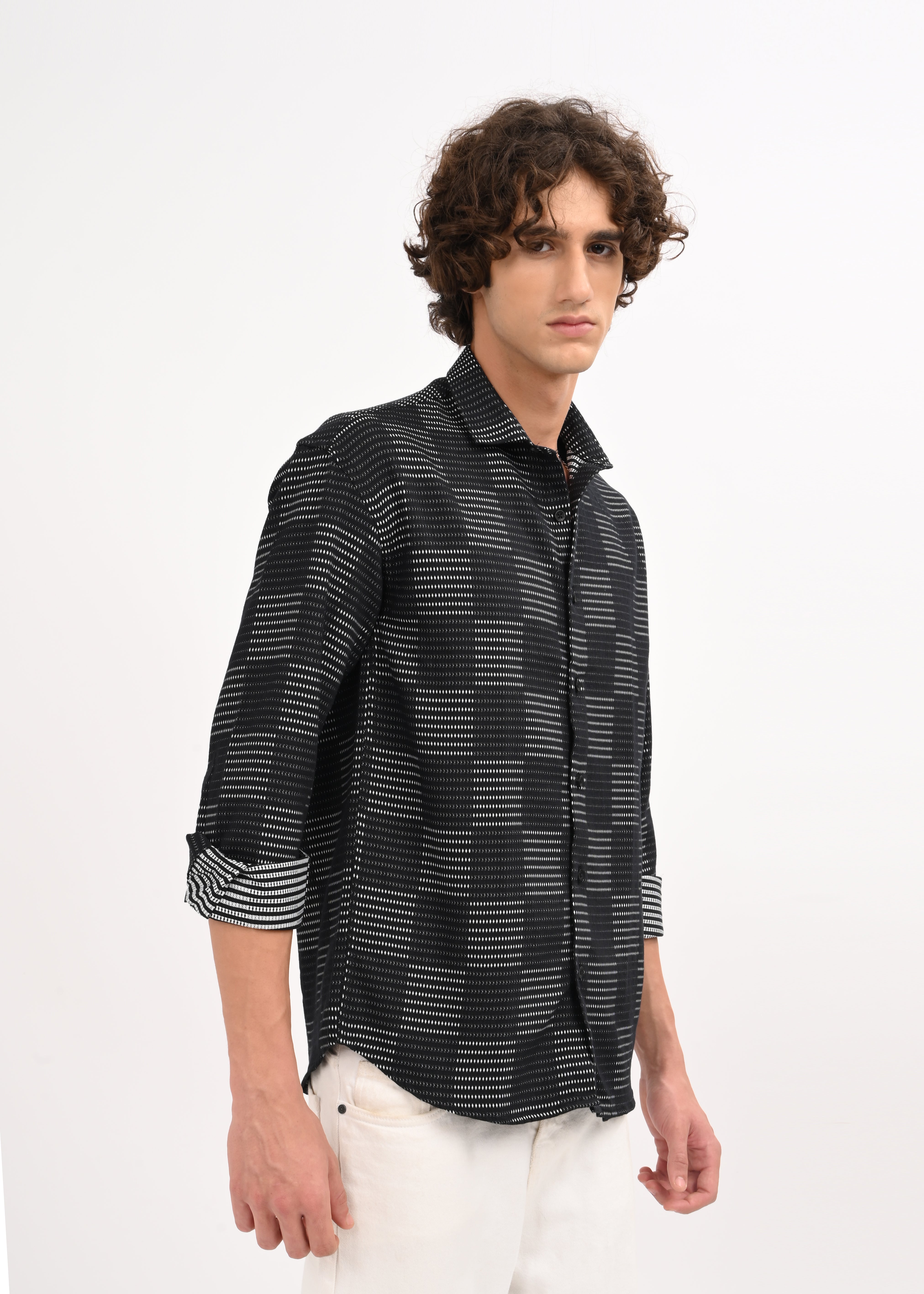 Men Black Self Jacquard Shirt