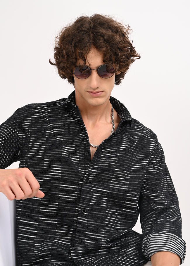Men Black Self Jacquard Shirt