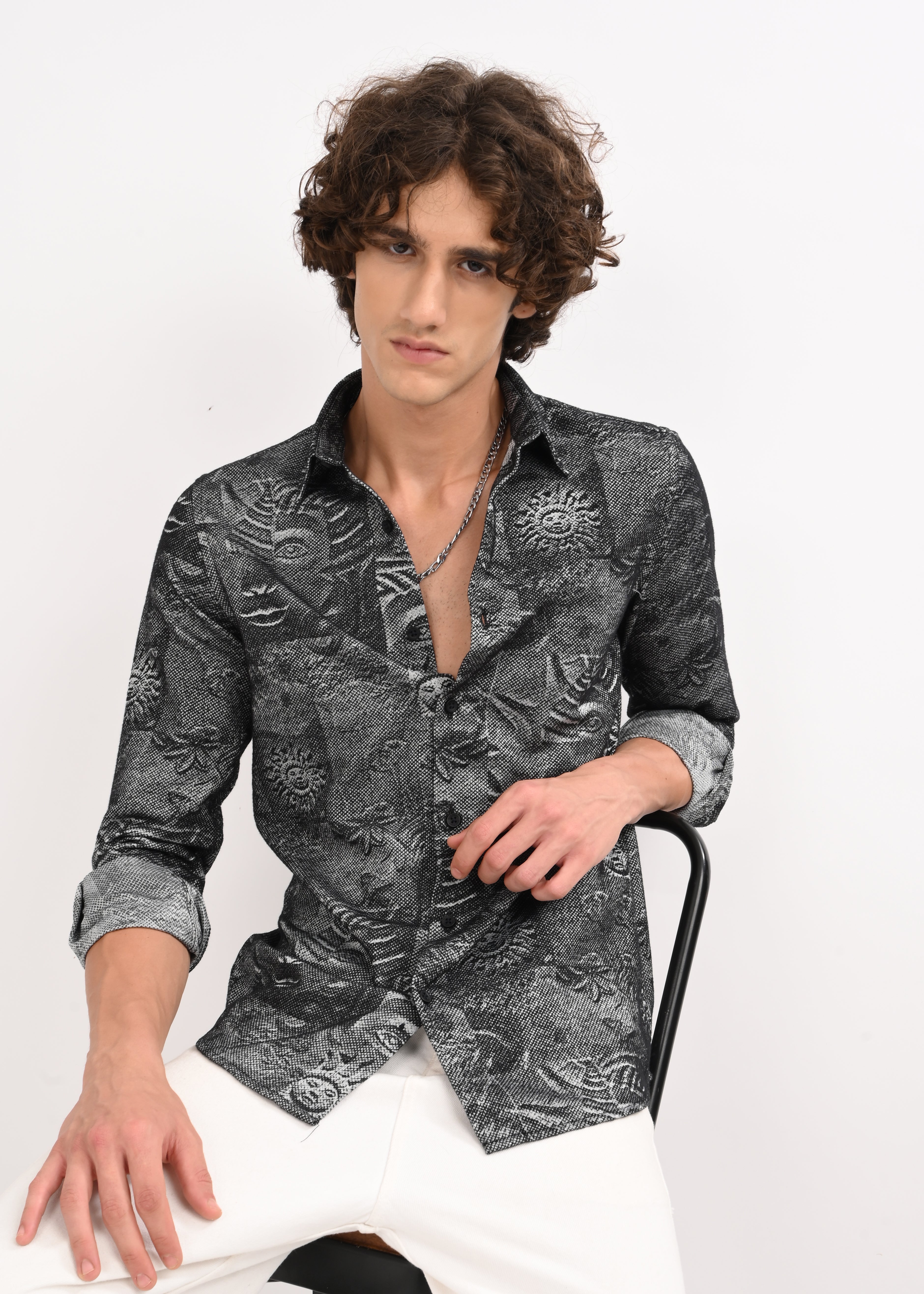 Men Black Self Jacquard Shirt