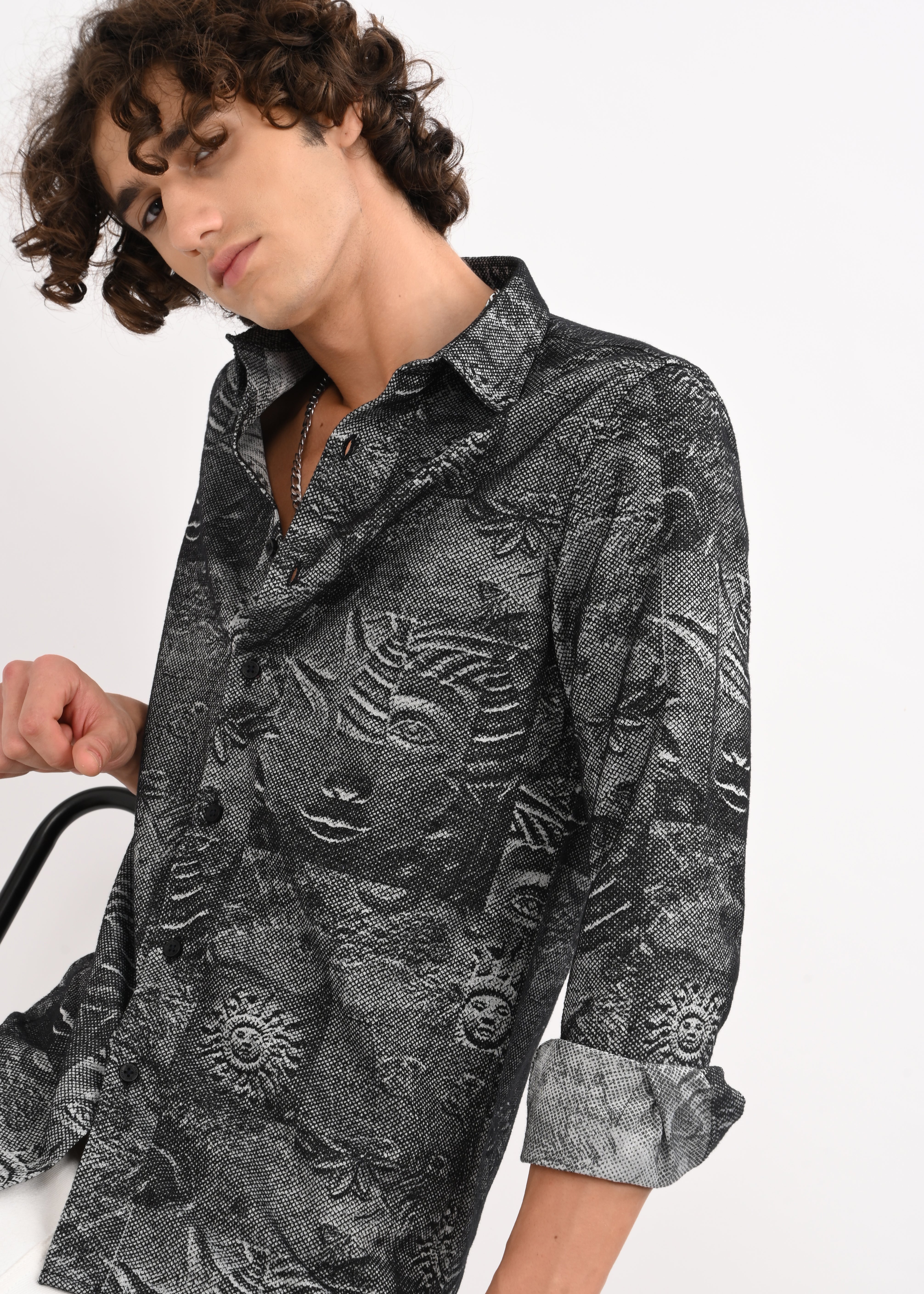 Men Black Self Jacquard Shirt