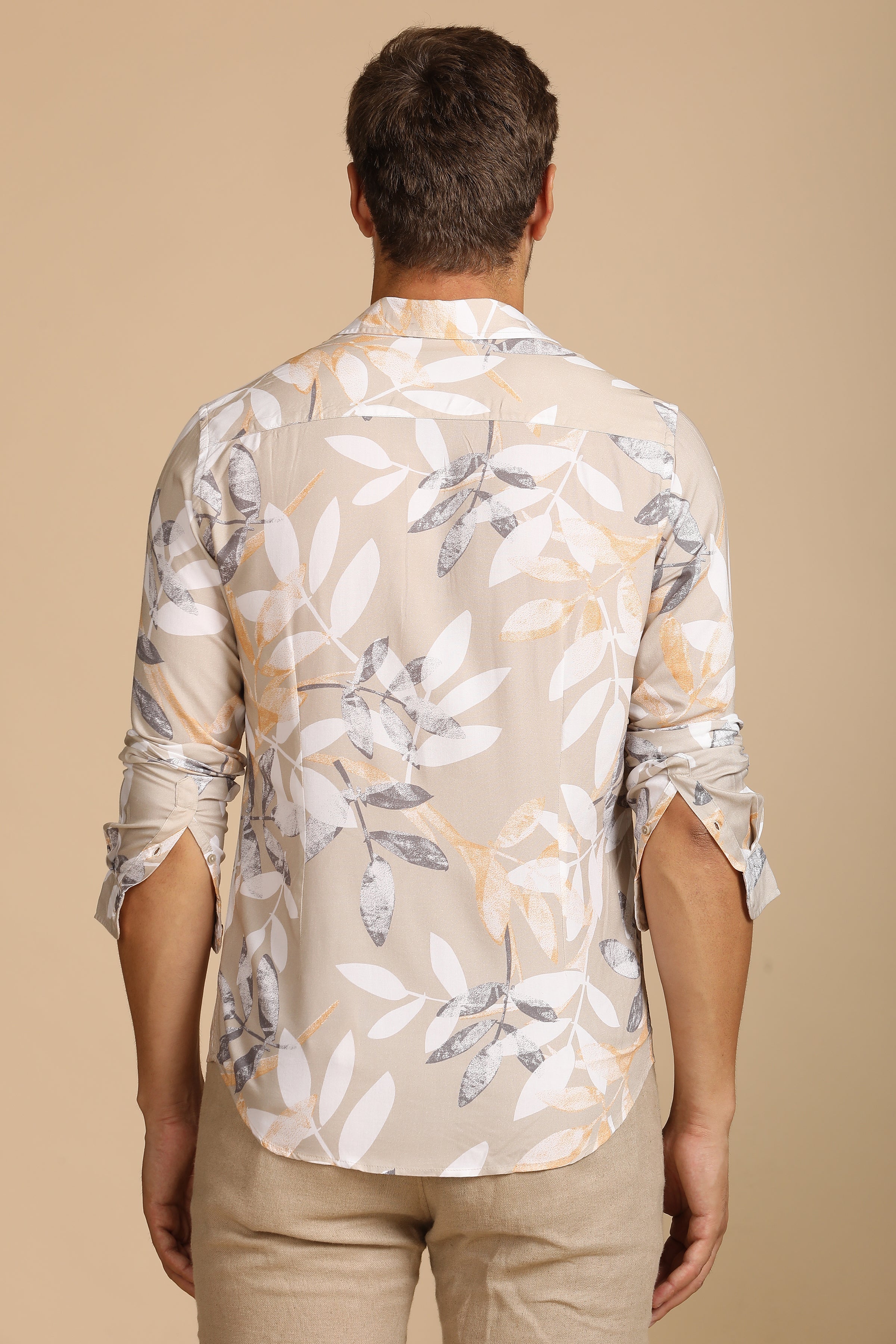 Men Tropical Viscose Printed Shirt Beige