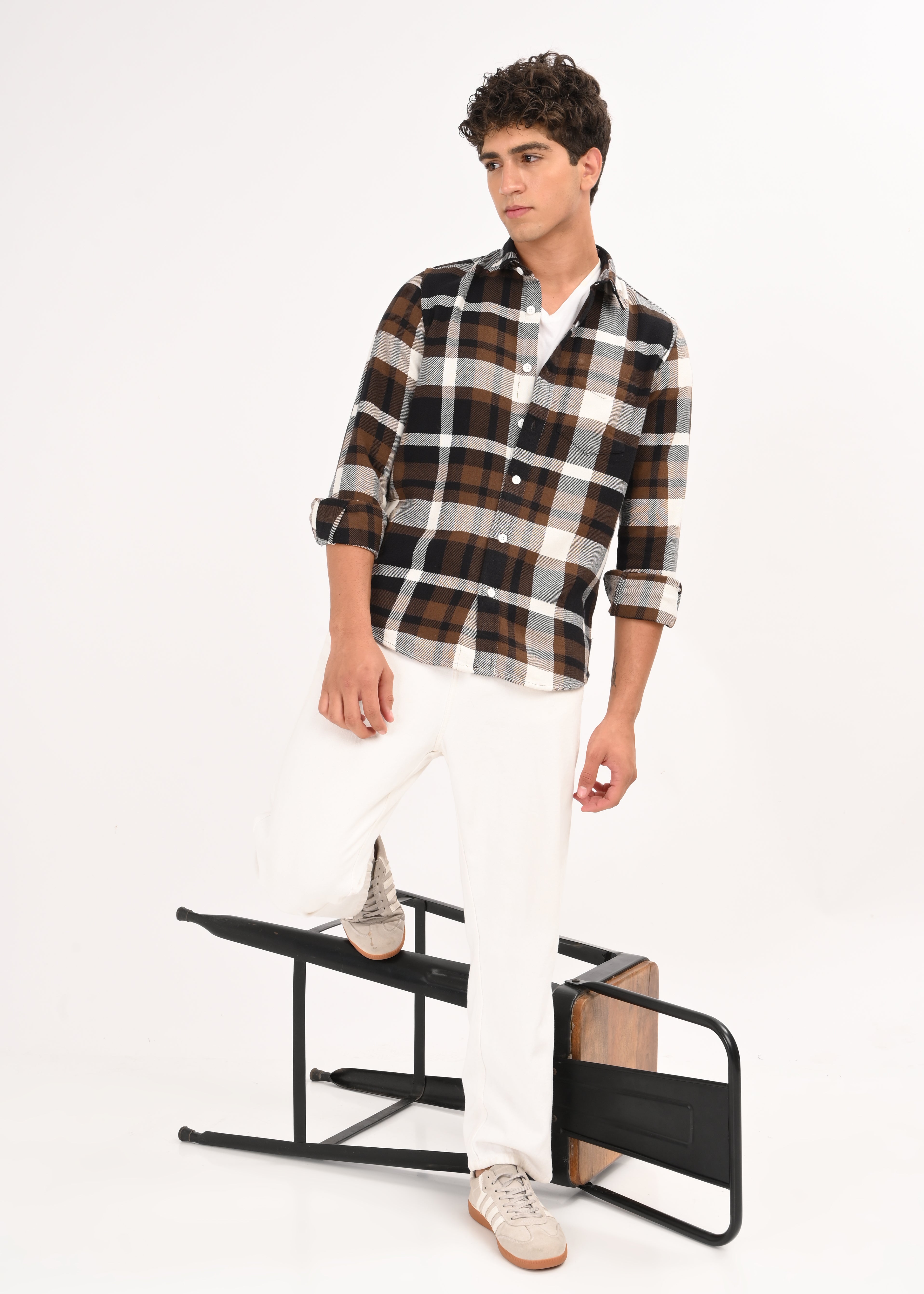 Men Brown Classic Checked Shirt