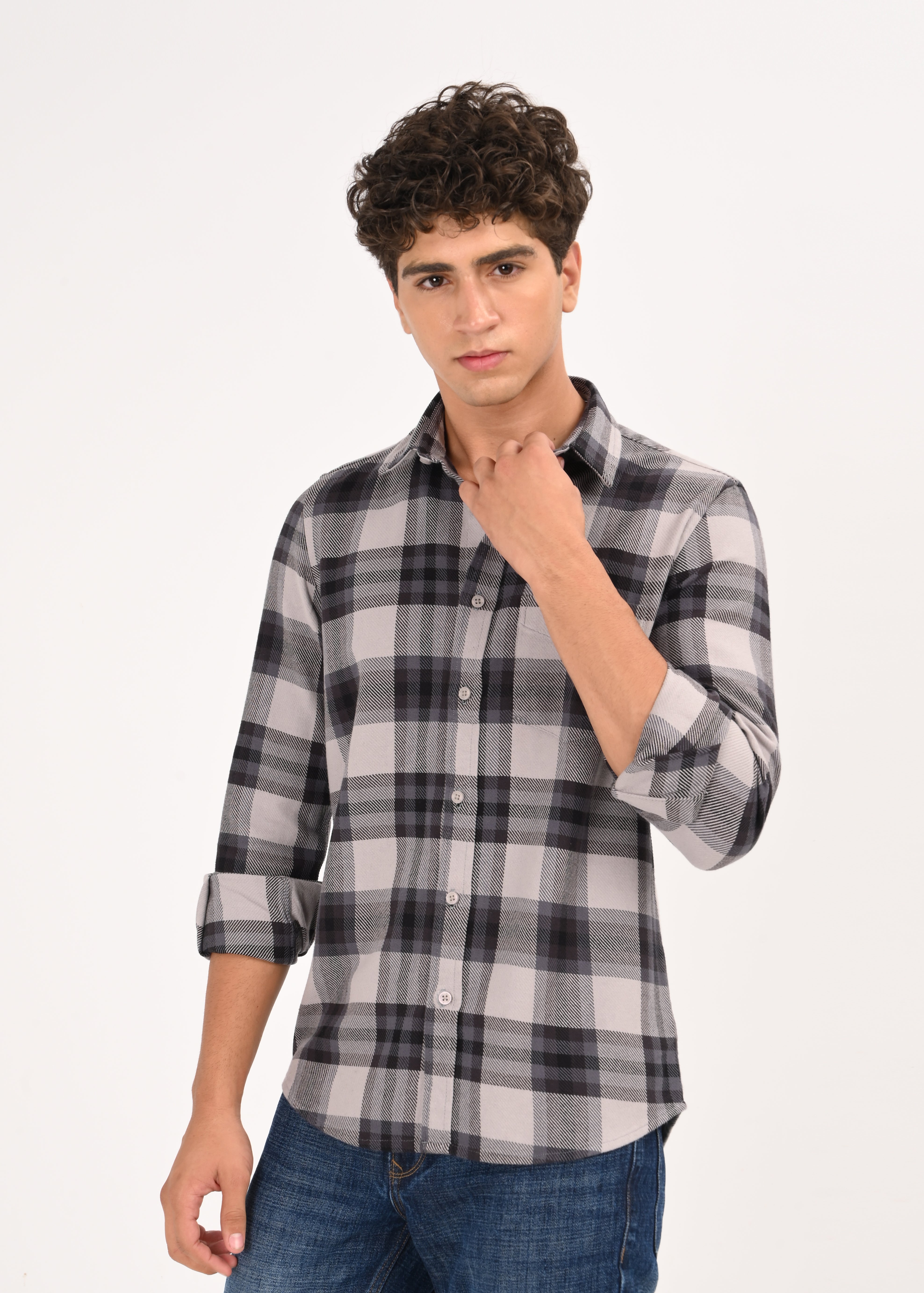 Men Grey Classic Checked Shirt
