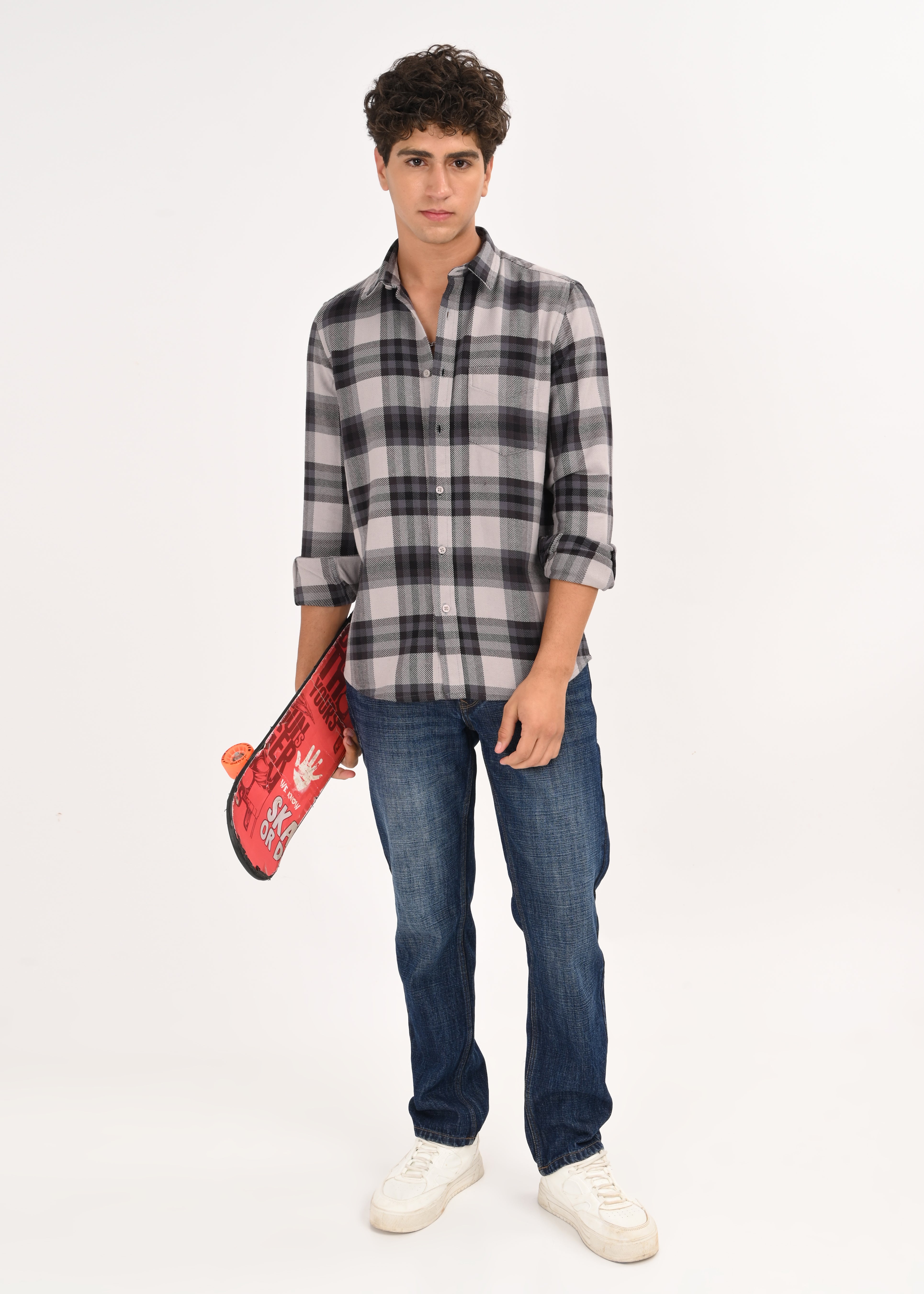 Men Grey Classic Checked Shirt