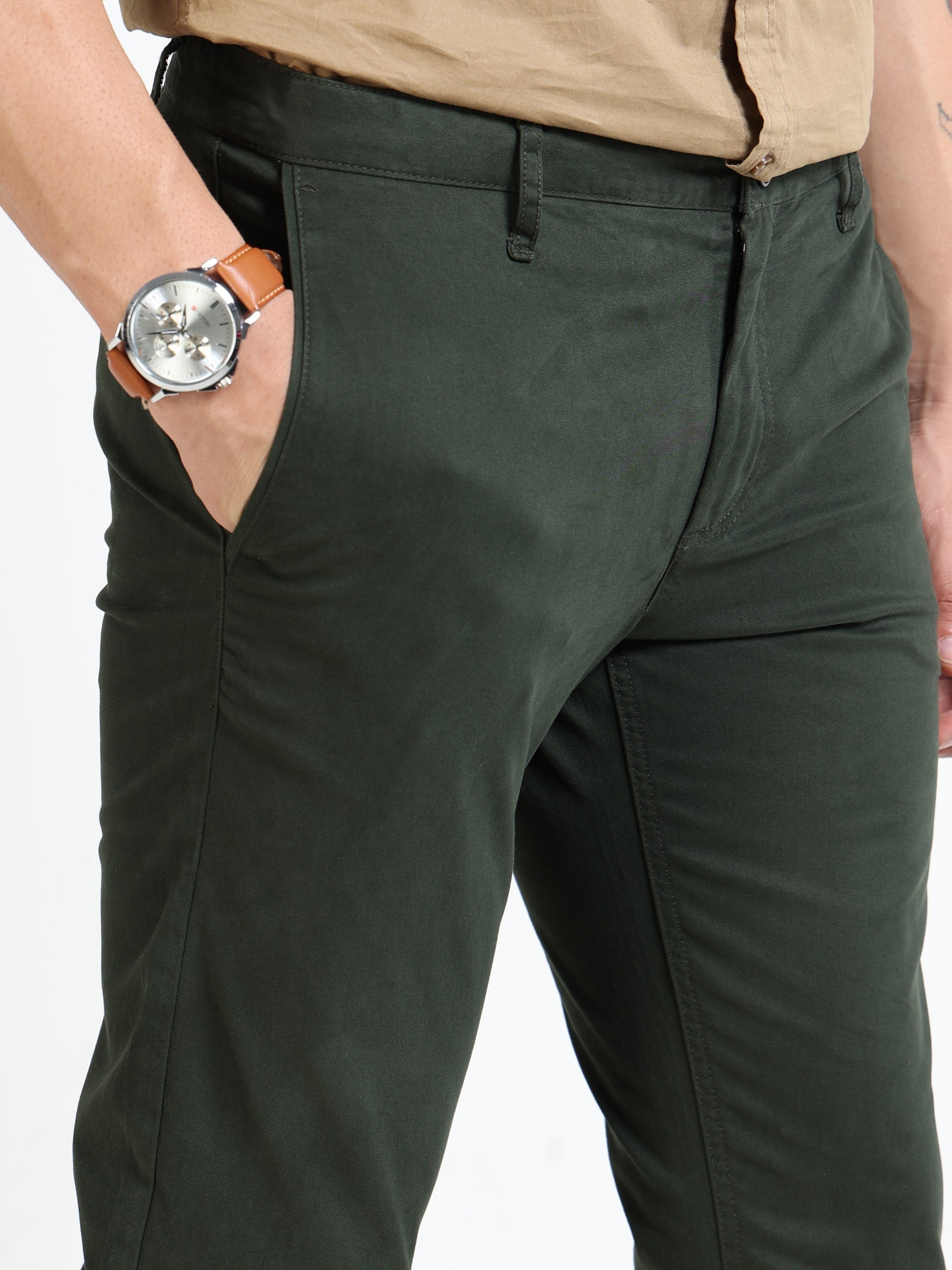 Men Green Slim Fit Pant
