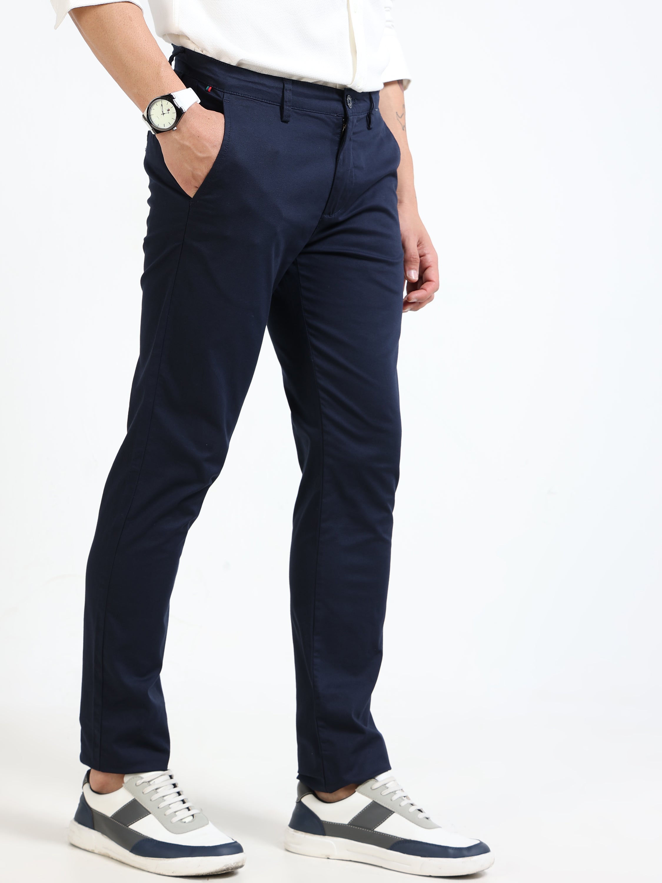 Men Navy Blue Slim Fit Pant