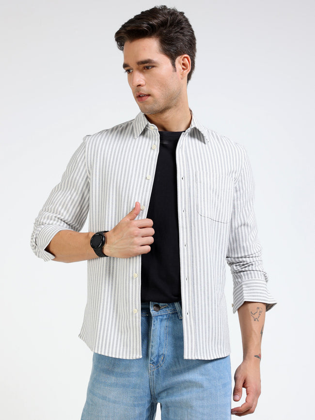 Men Grey & White Regular Fit Shirt