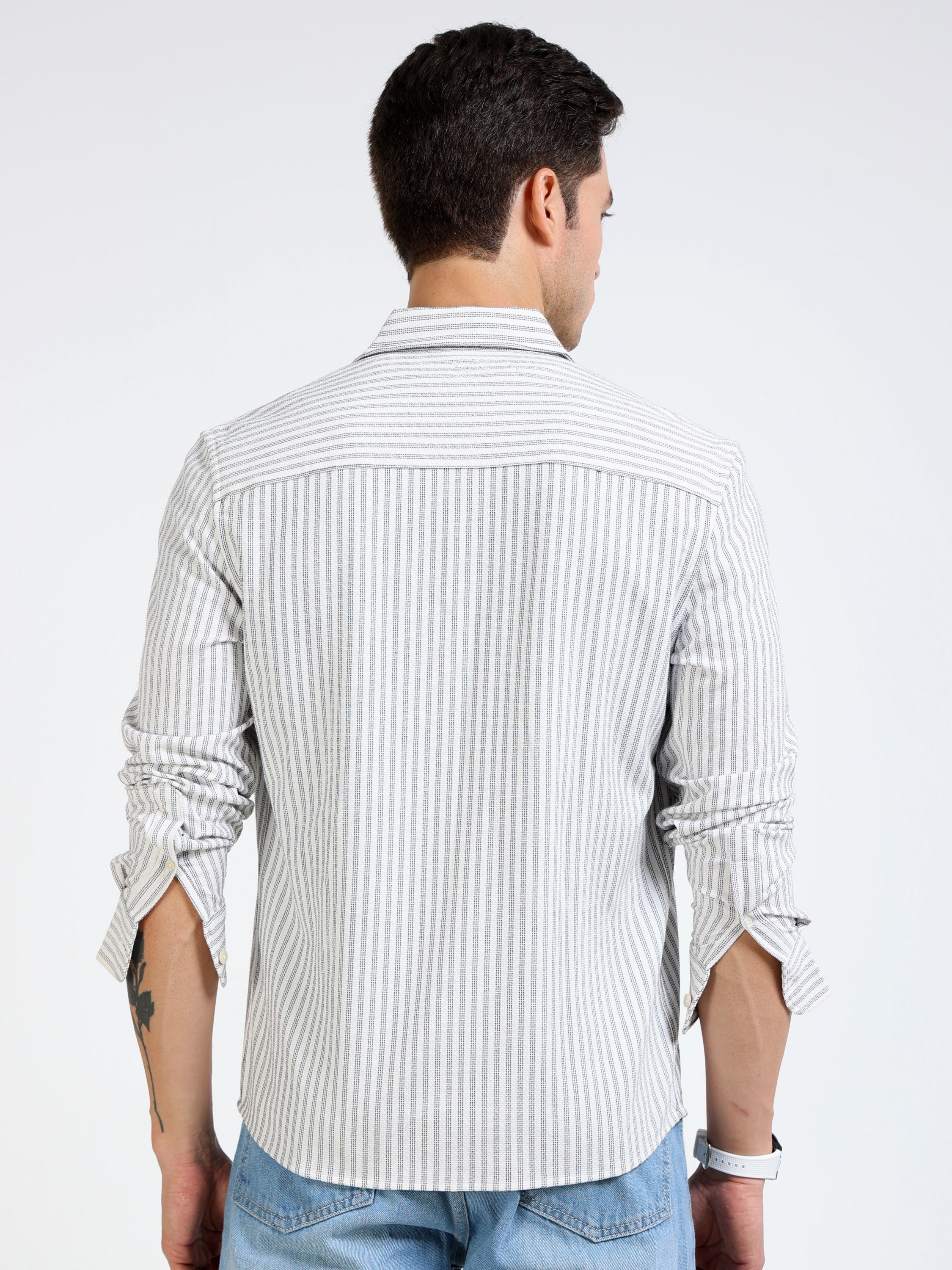 Men Grey & White Regular Fit Shirt