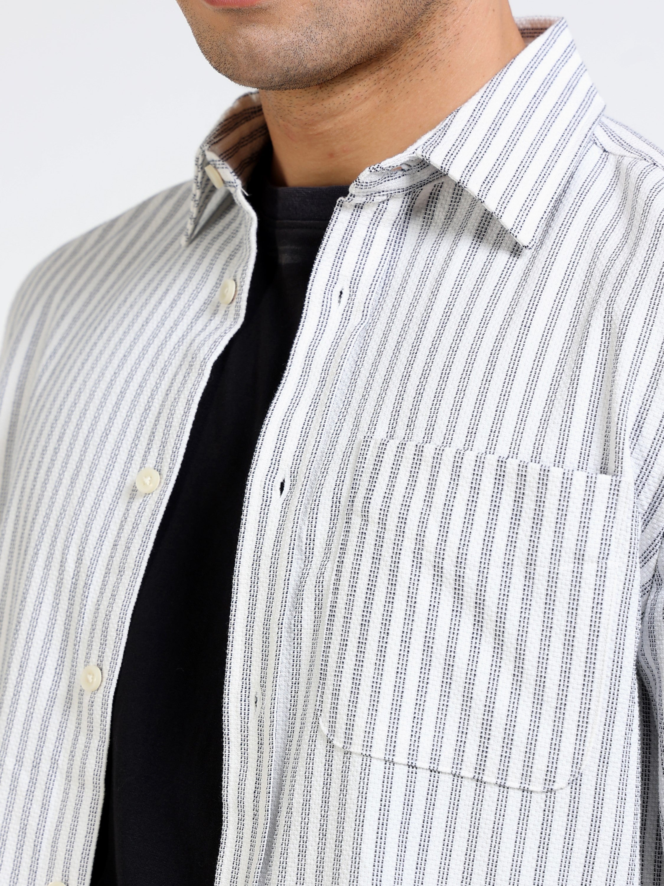 Men Grey & White Regular Fit Shirt
