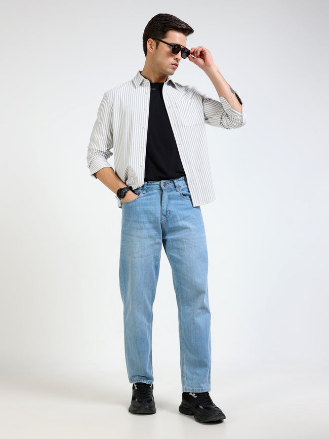 Men Grey & White Regular Fit Shirt