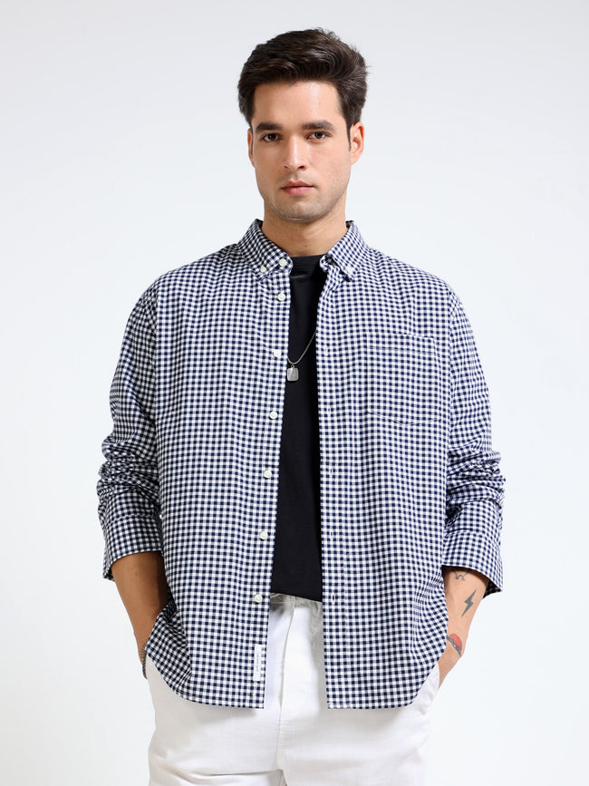 Men Black and White Check Shirt