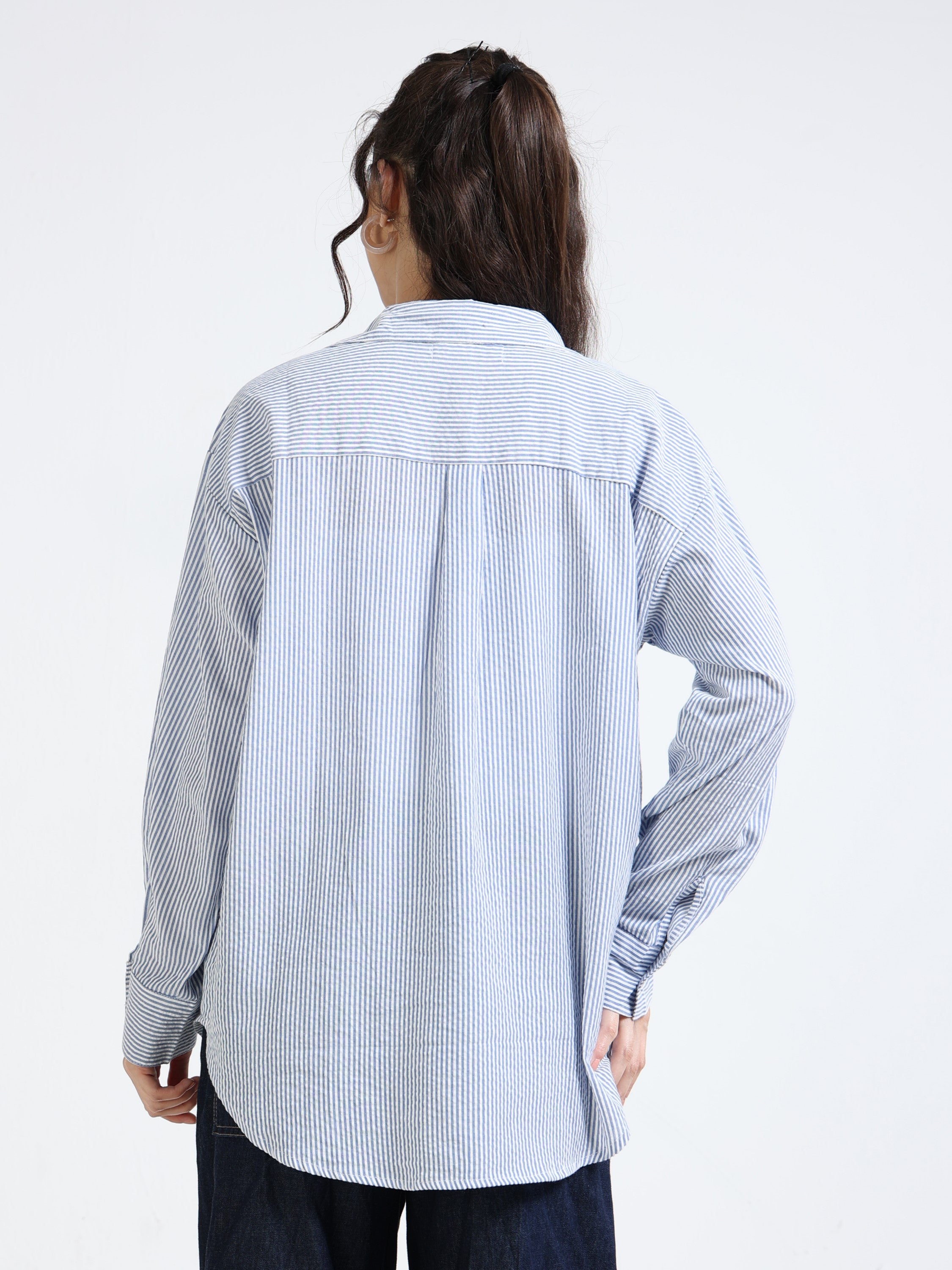 Women Blue and White Stripe Shirt