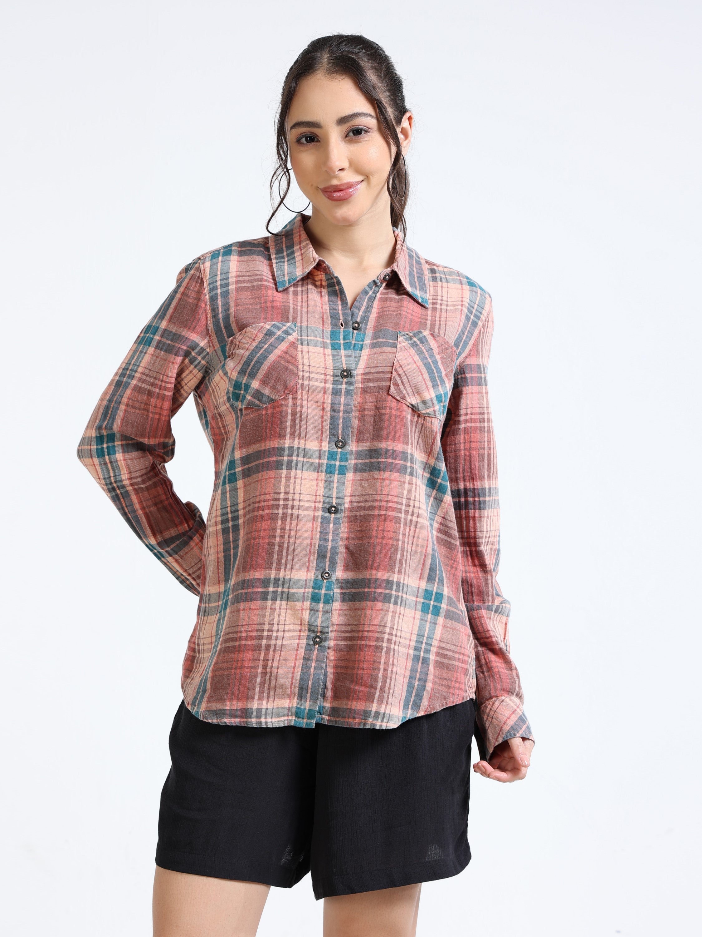 Women Multi colored Check Casual Shirt
