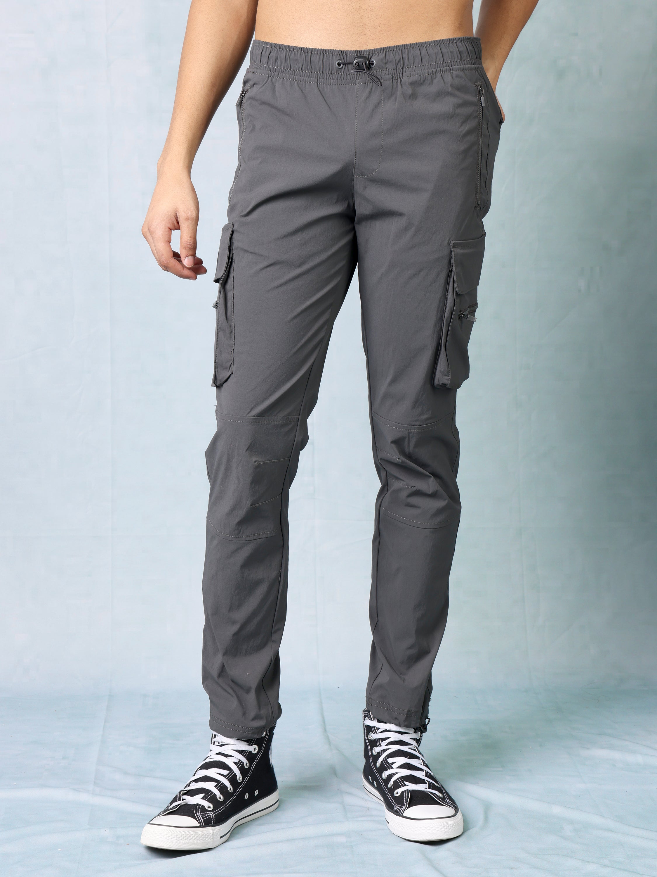 Men Dark Grey Parachute Cargo Pants
