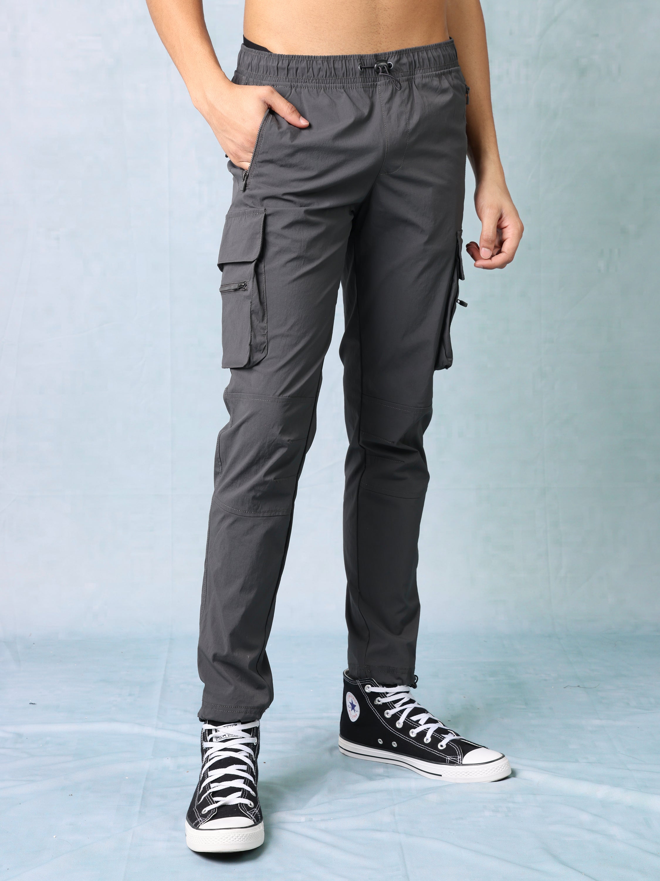 Men Dark Grey Parachute Cargo Pants