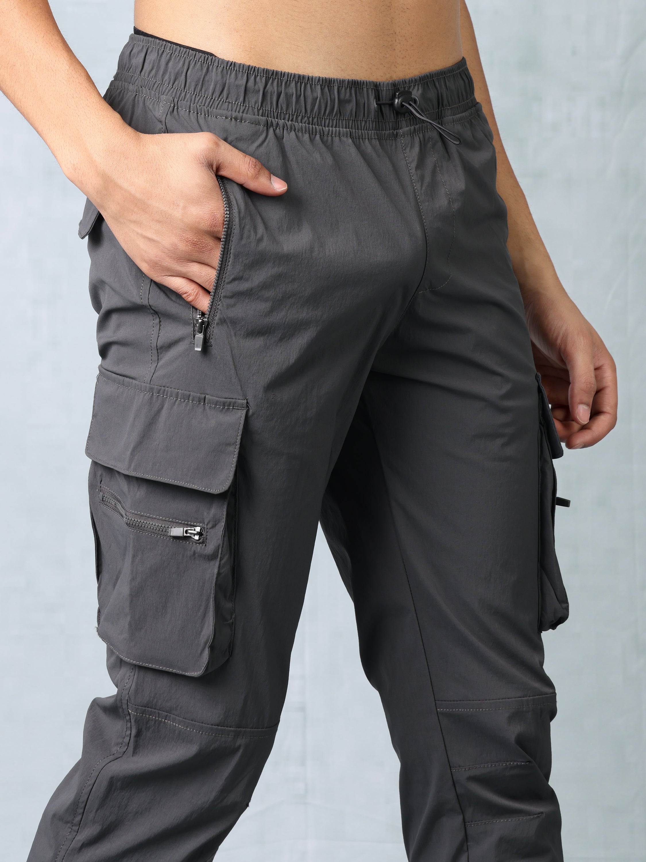 Men Dark Grey Parachute Cargo Pants