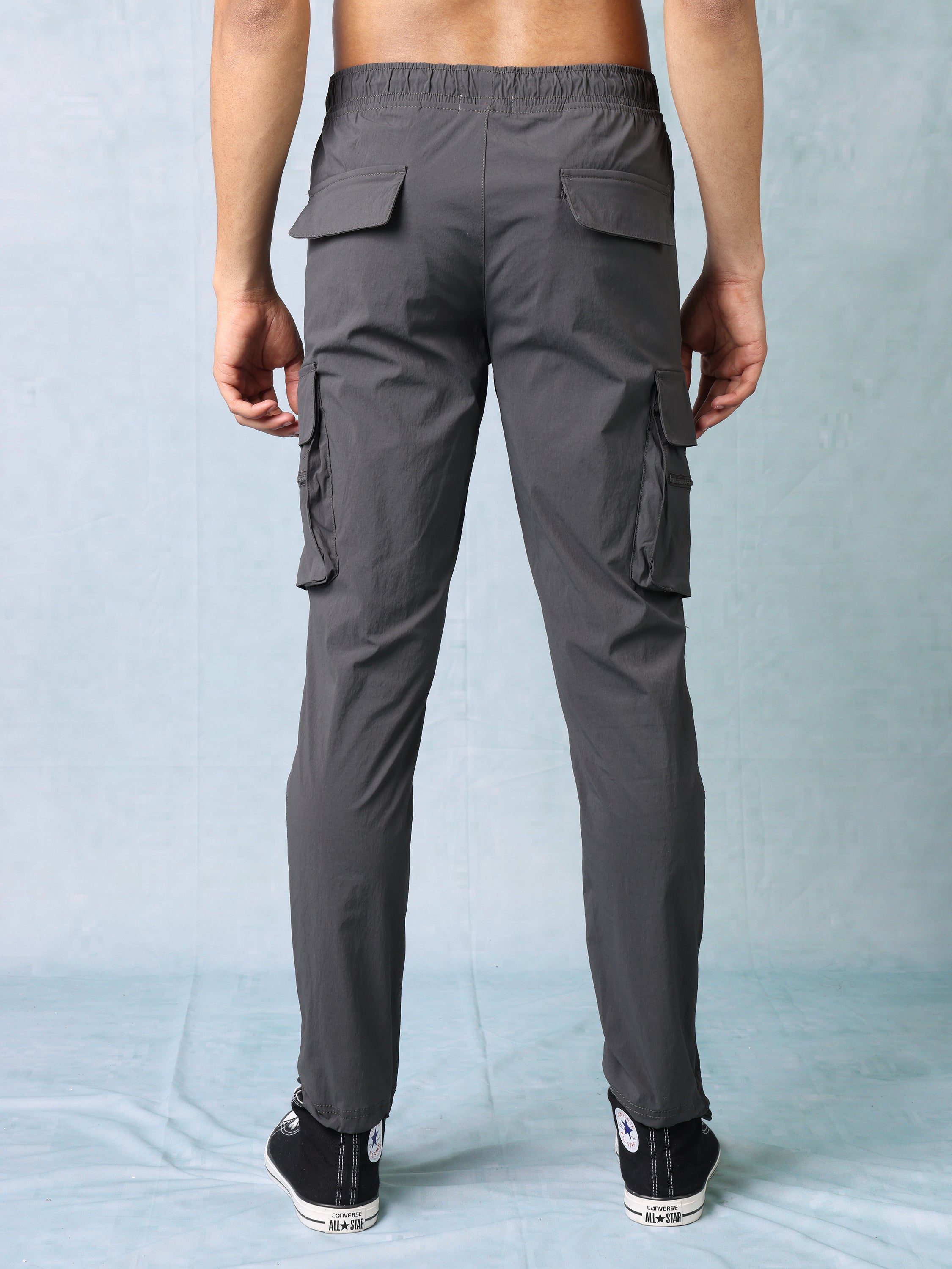 Men Dark Grey Parachute Cargo Pants
