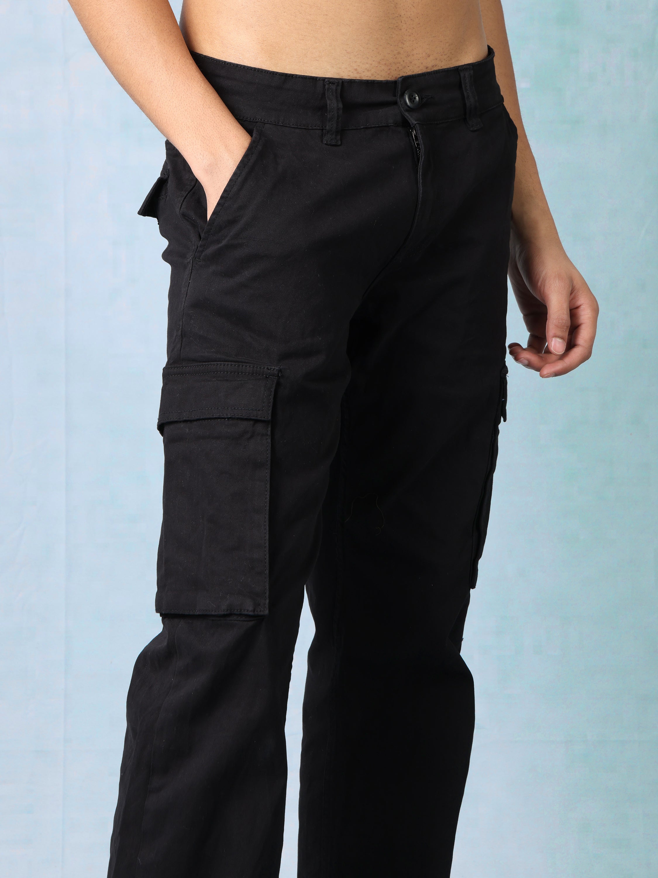 Men Black Regular Fit Cargos Pants