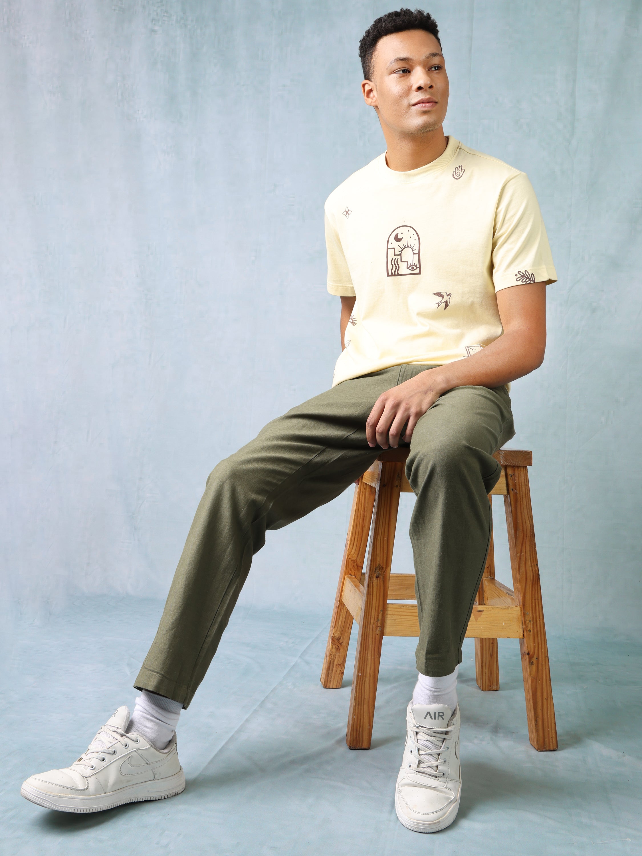 Men Olive Comfort Fit Pants