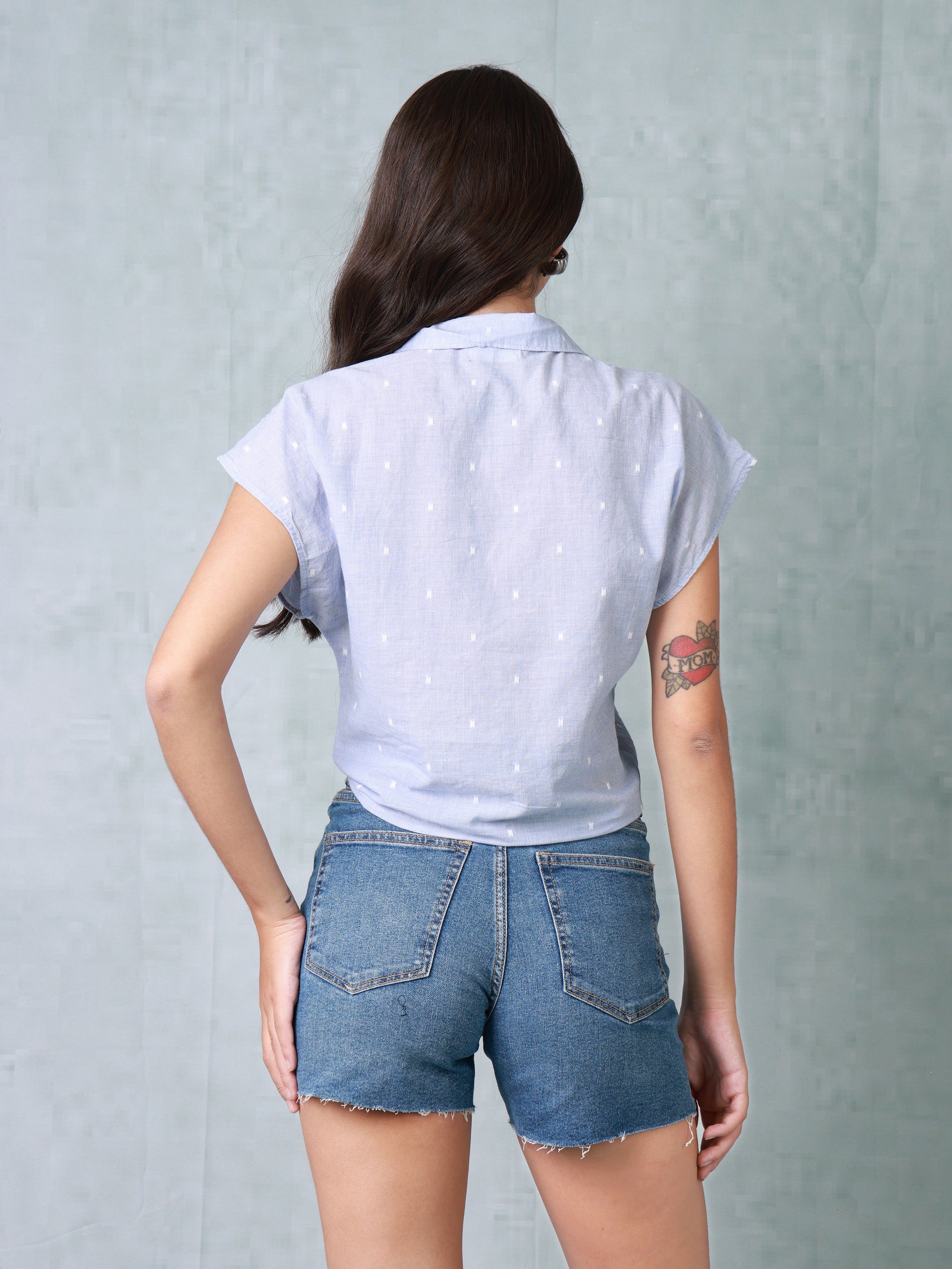 Women Blue Textured Casual Shirt