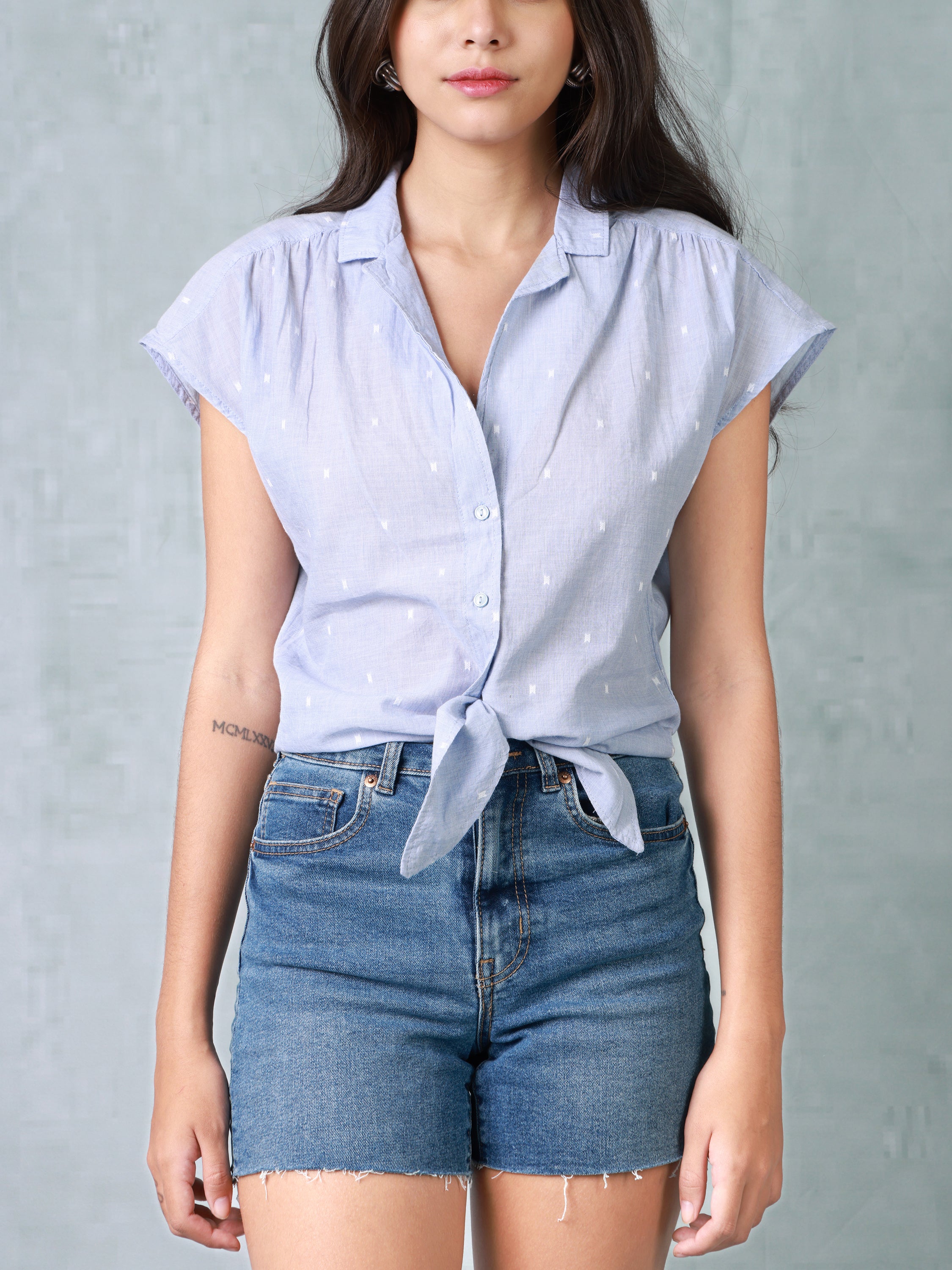 Women Blue Textured Casual Shirt