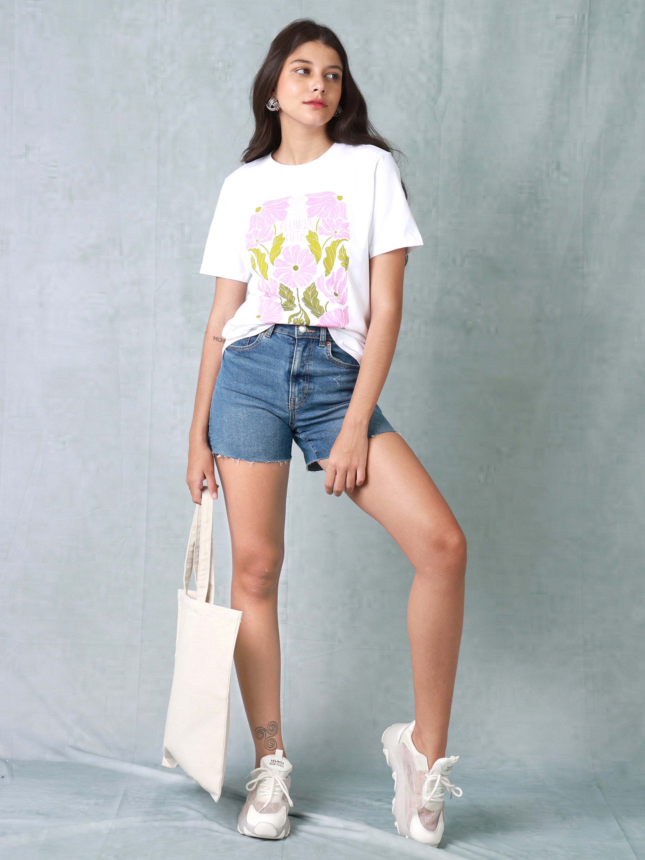 Women White Floral Organic Cotton T-shirt