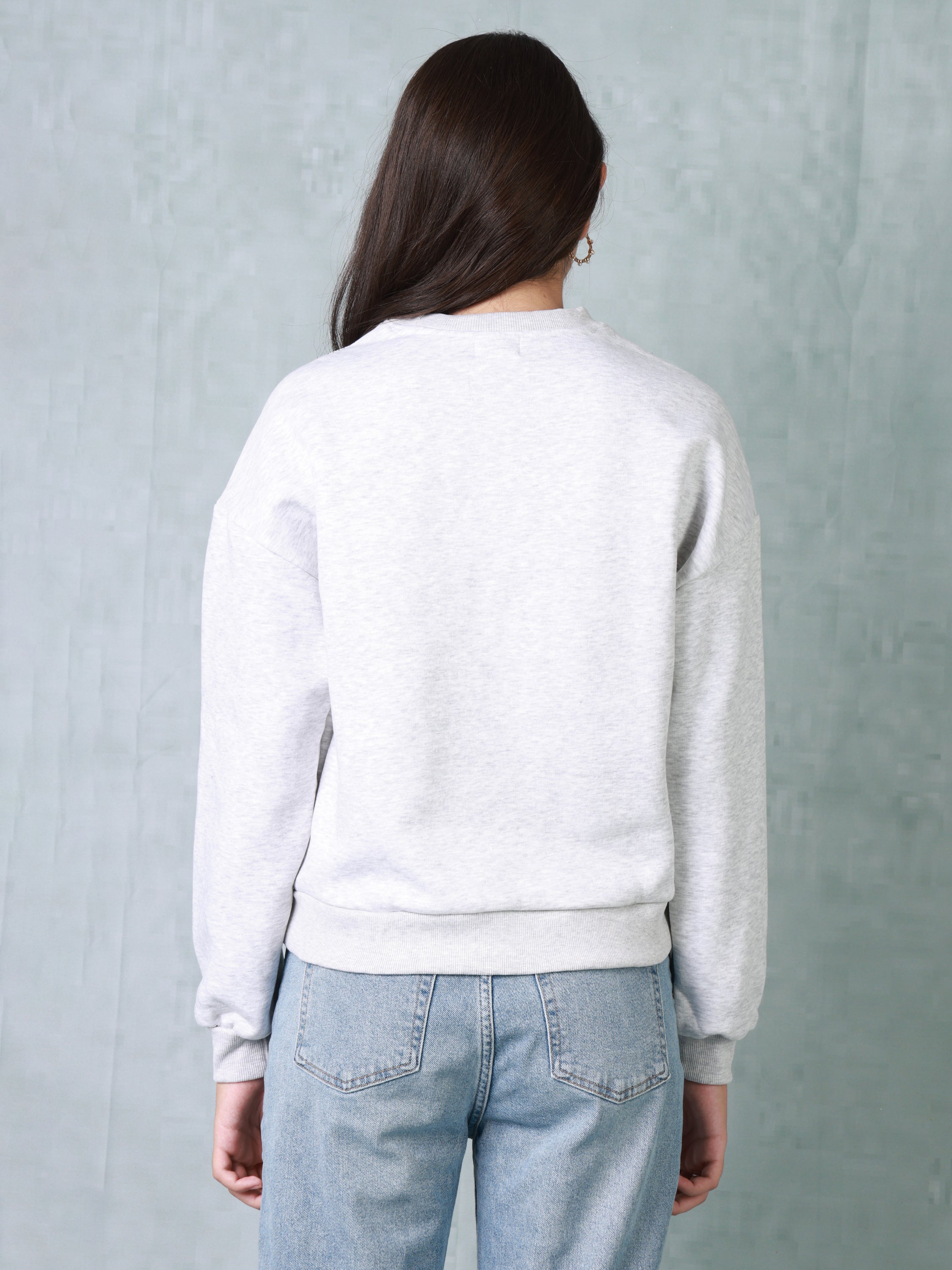 Women Grey Sweatshirt with Embellished Shoulder
