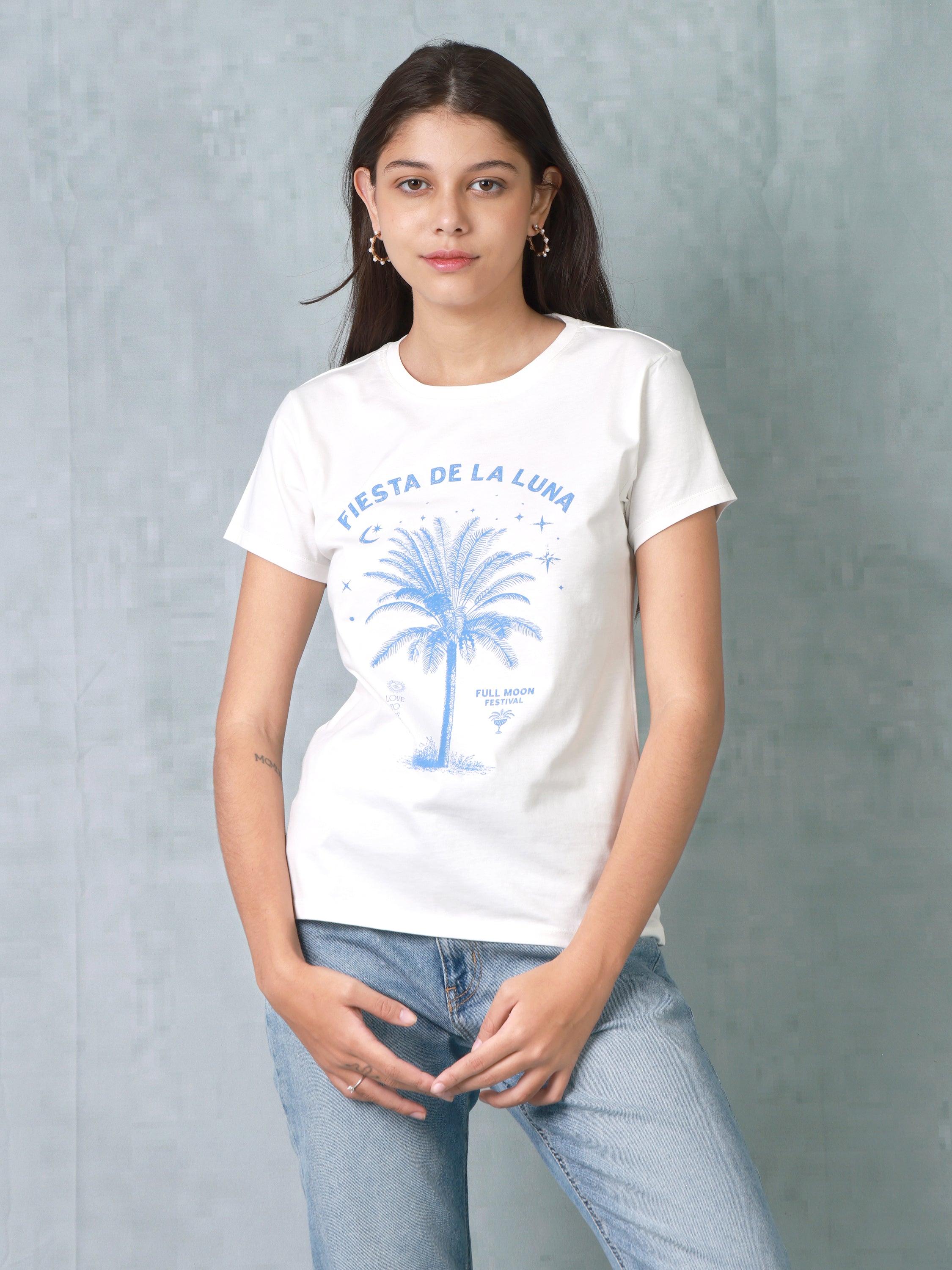 Women White Palm Organic Cotton T-shirt