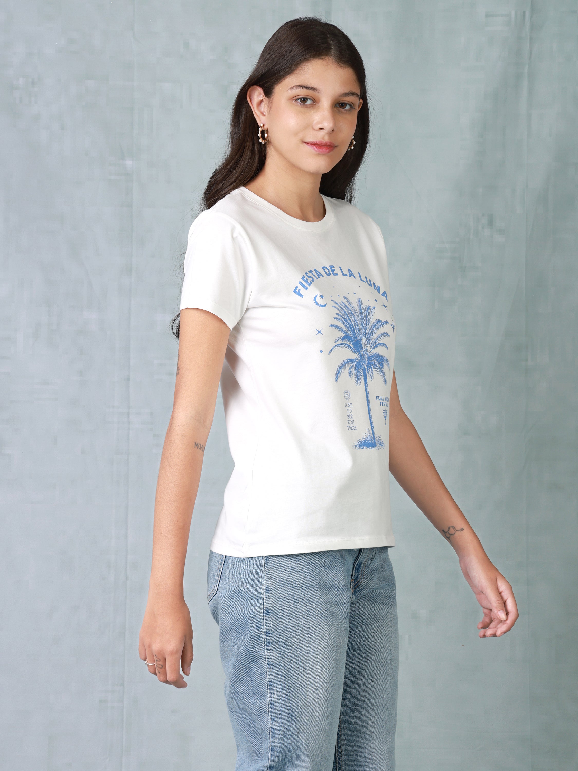 Women White Palm Organic Cotton T-shirt