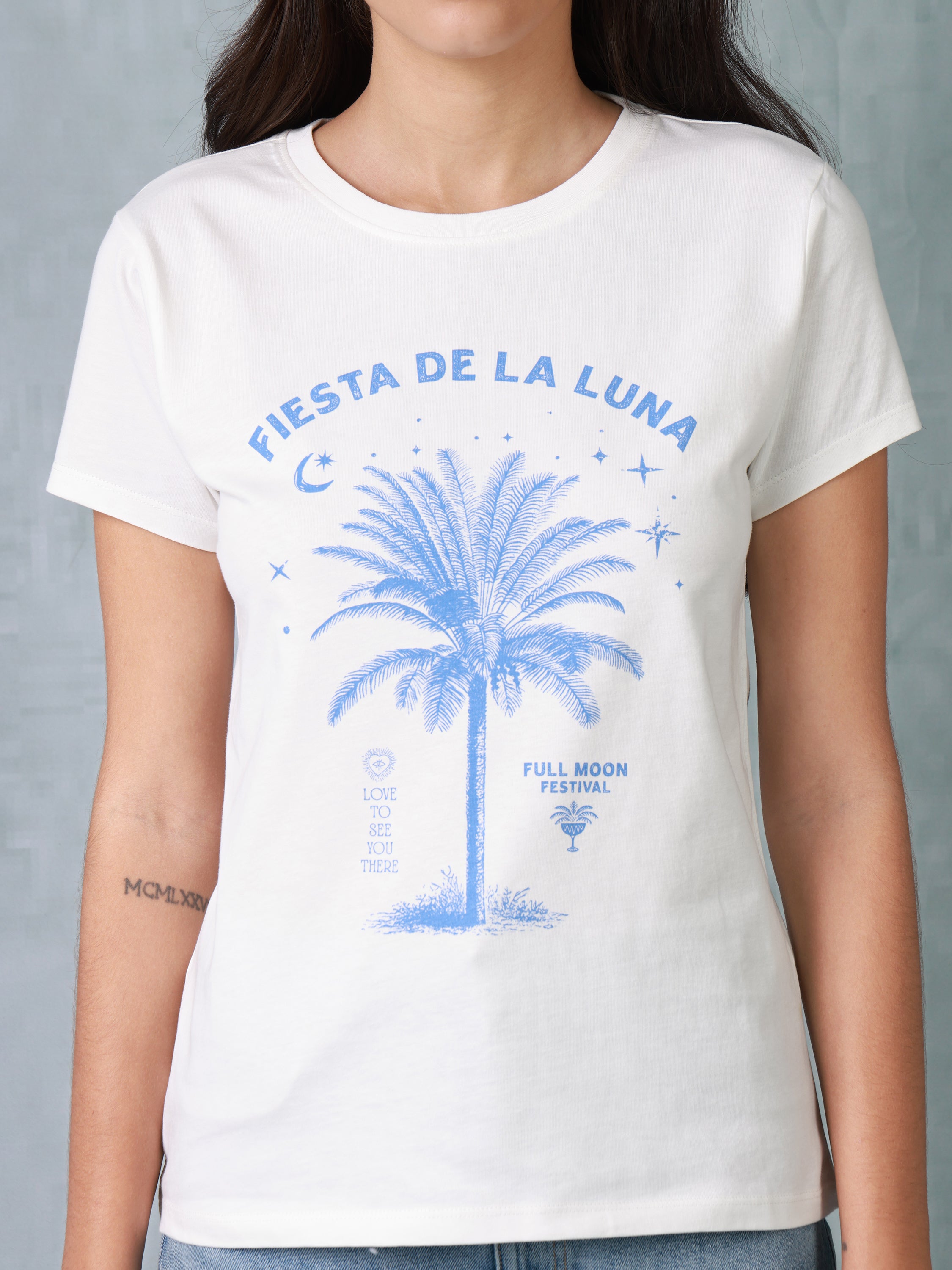 Women White Palm Organic Cotton T-shirt