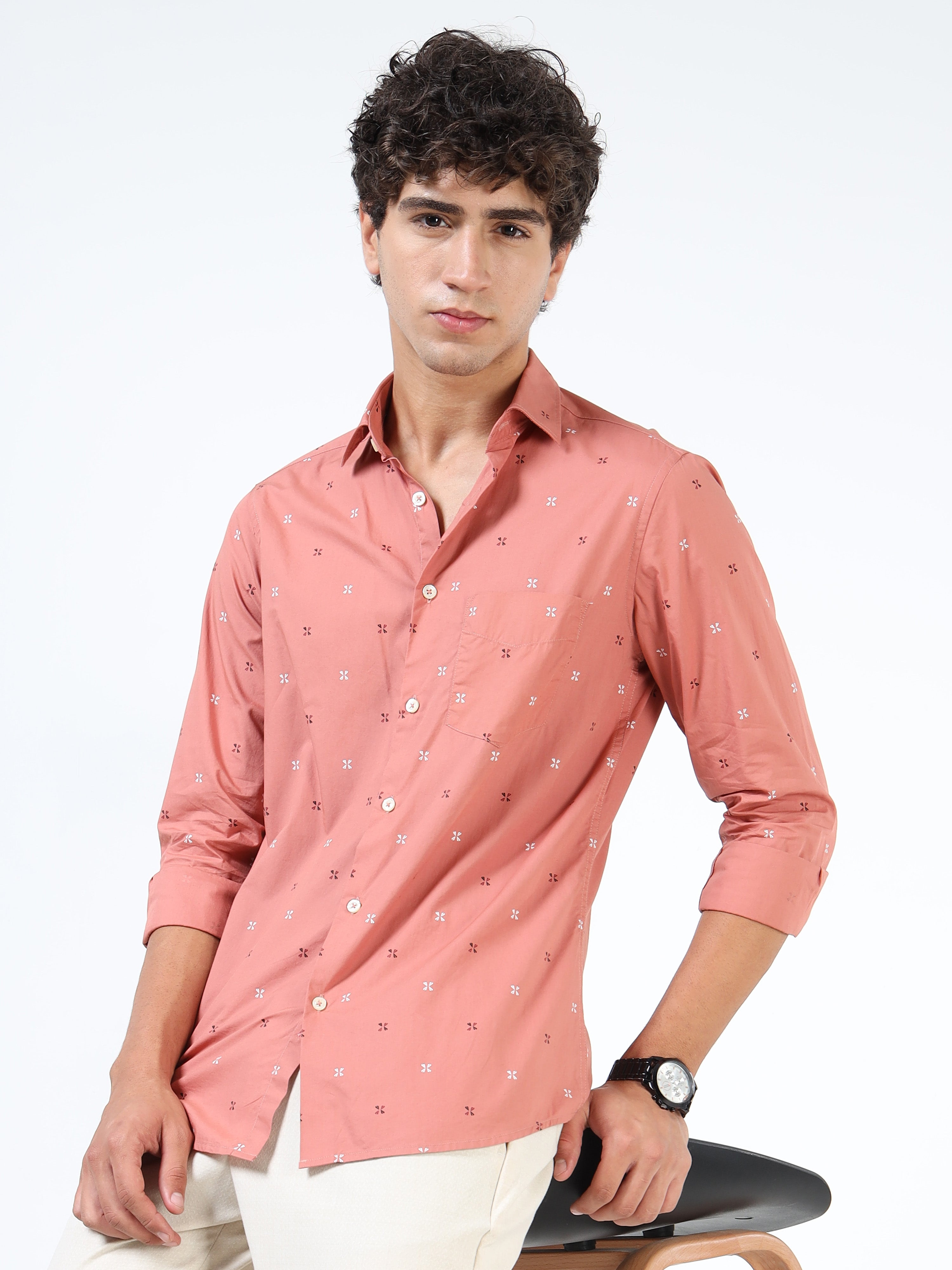 Men Pink Pure Cotton Shirt