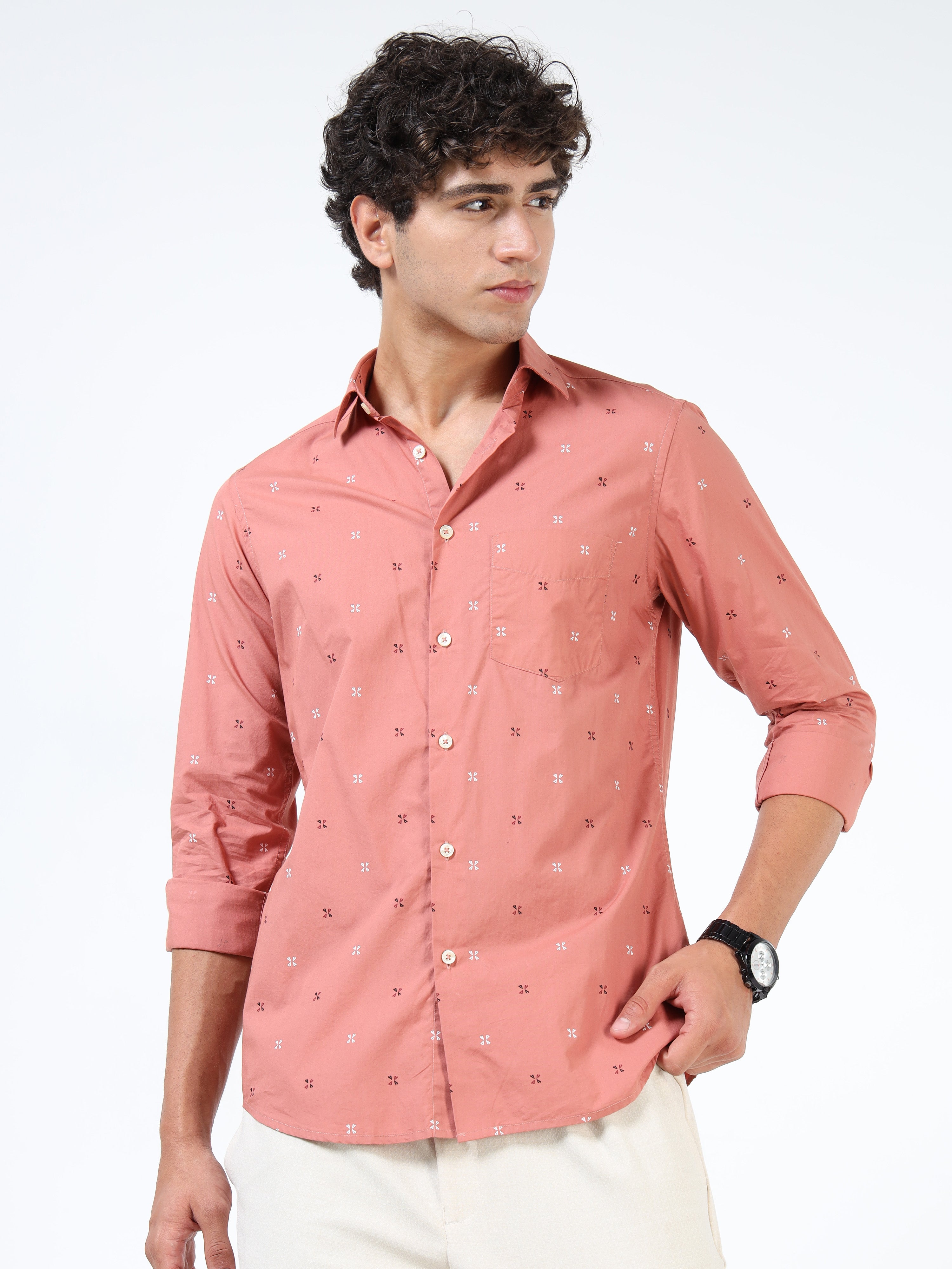 Men Pink Pure Cotton Shirt