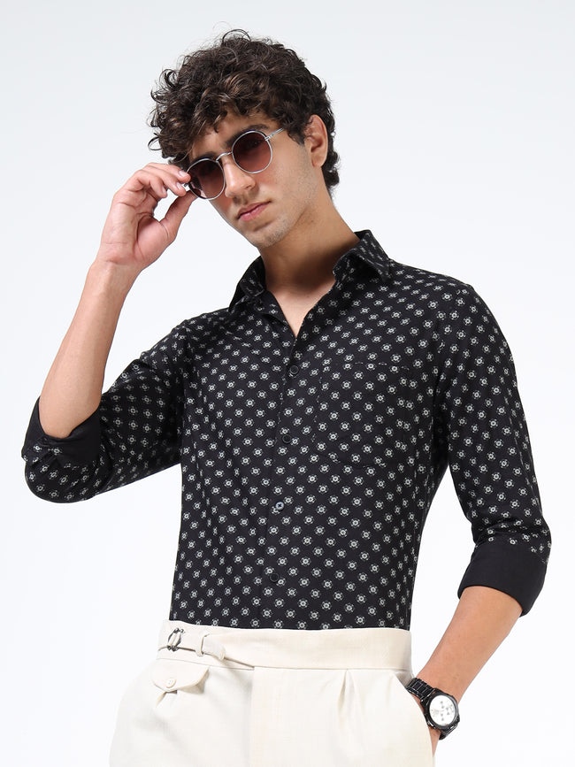 Men Black Pure Cotton Shirt