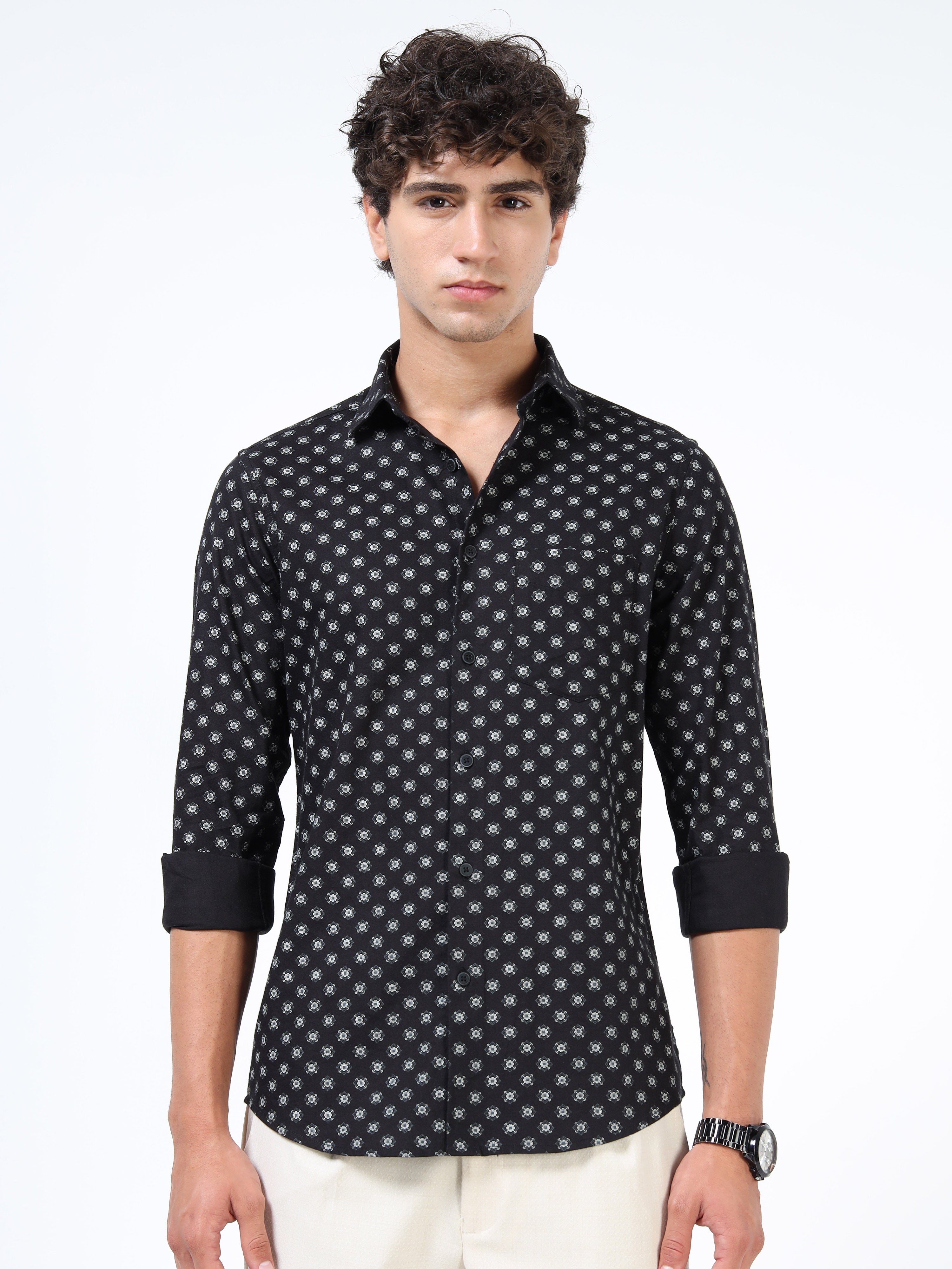 Men Black Pure Cotton Shirt