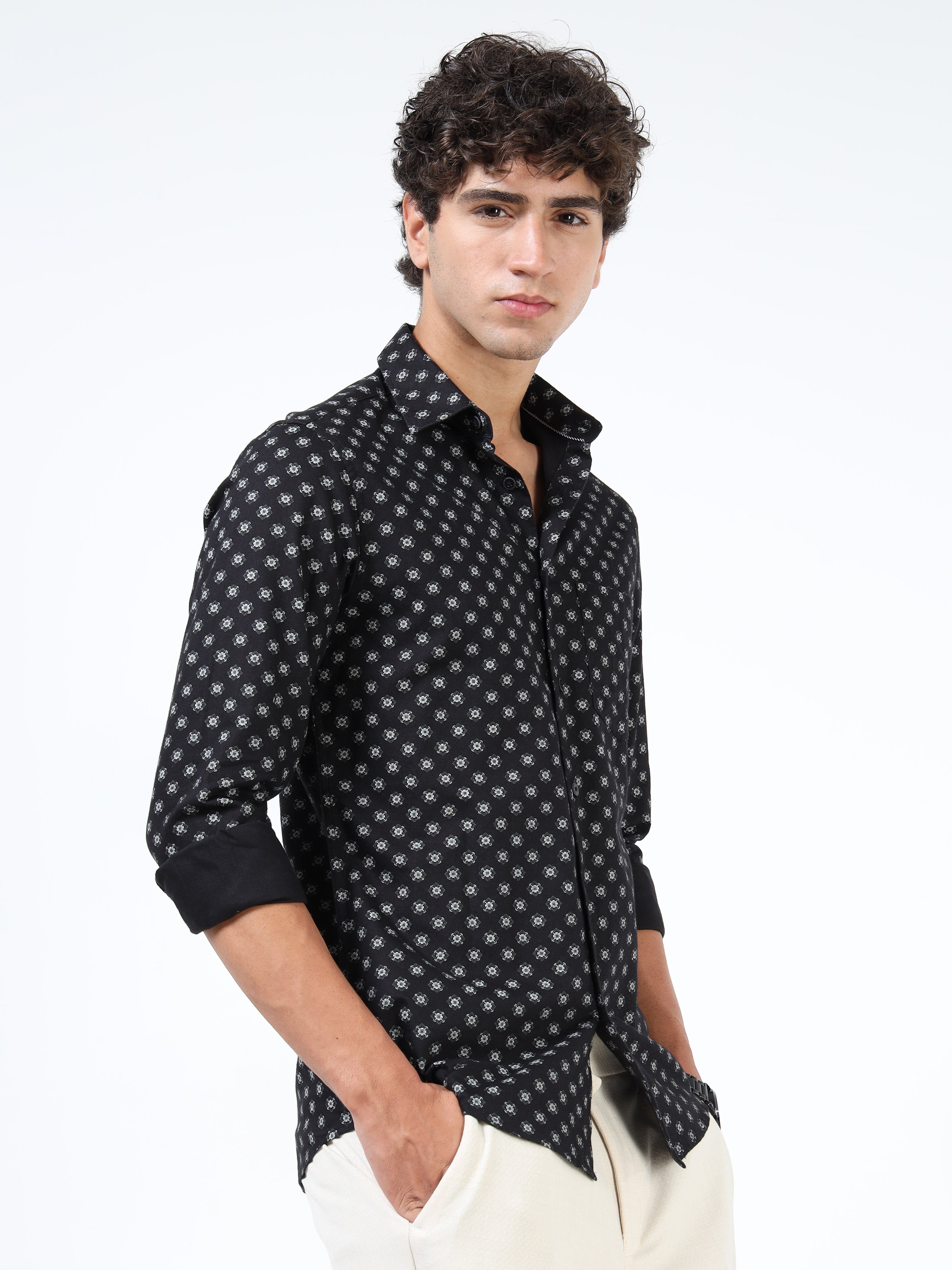 Men Black Pure Cotton Shirt