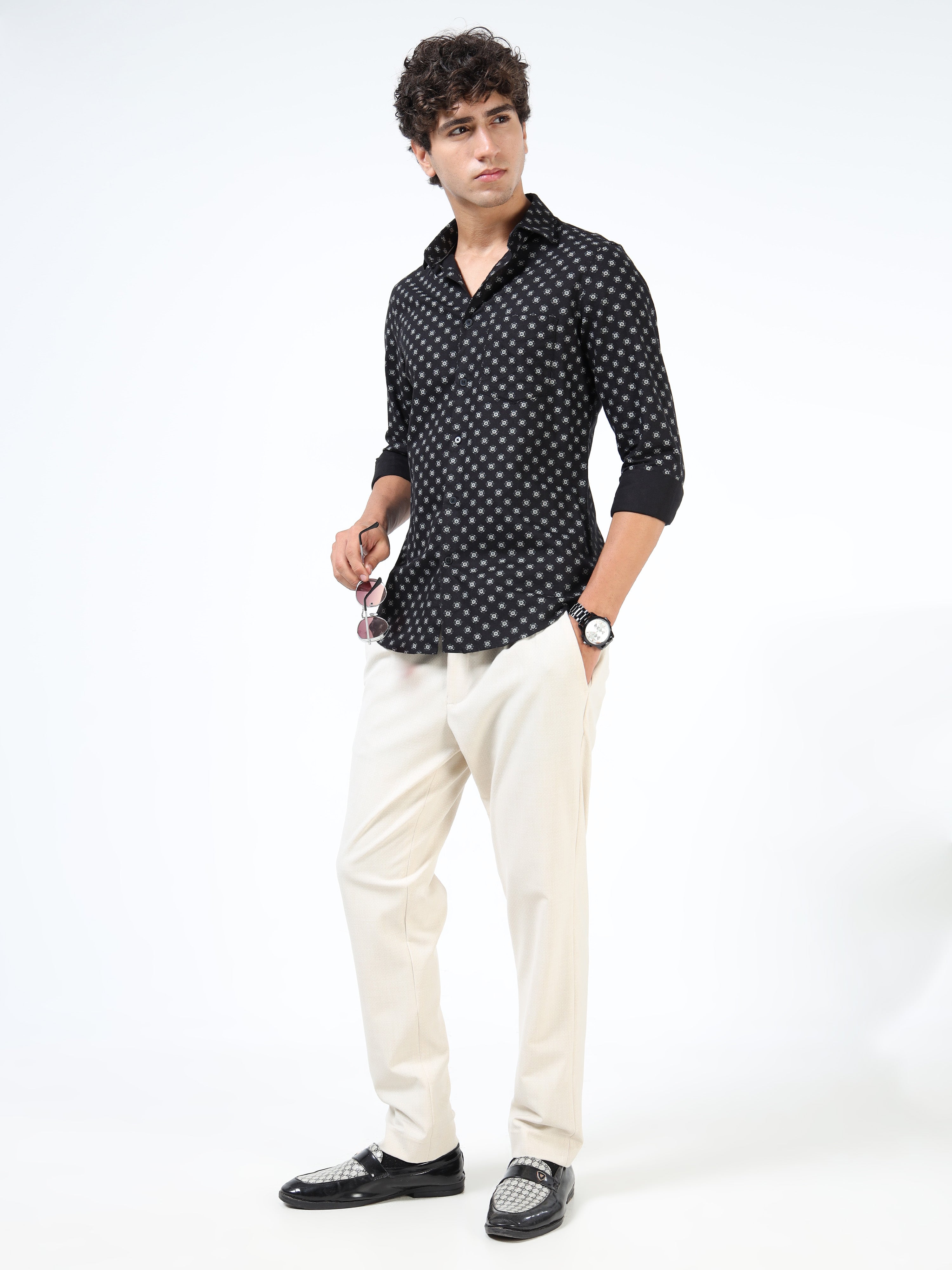 Men Black Pure Cotton Shirt