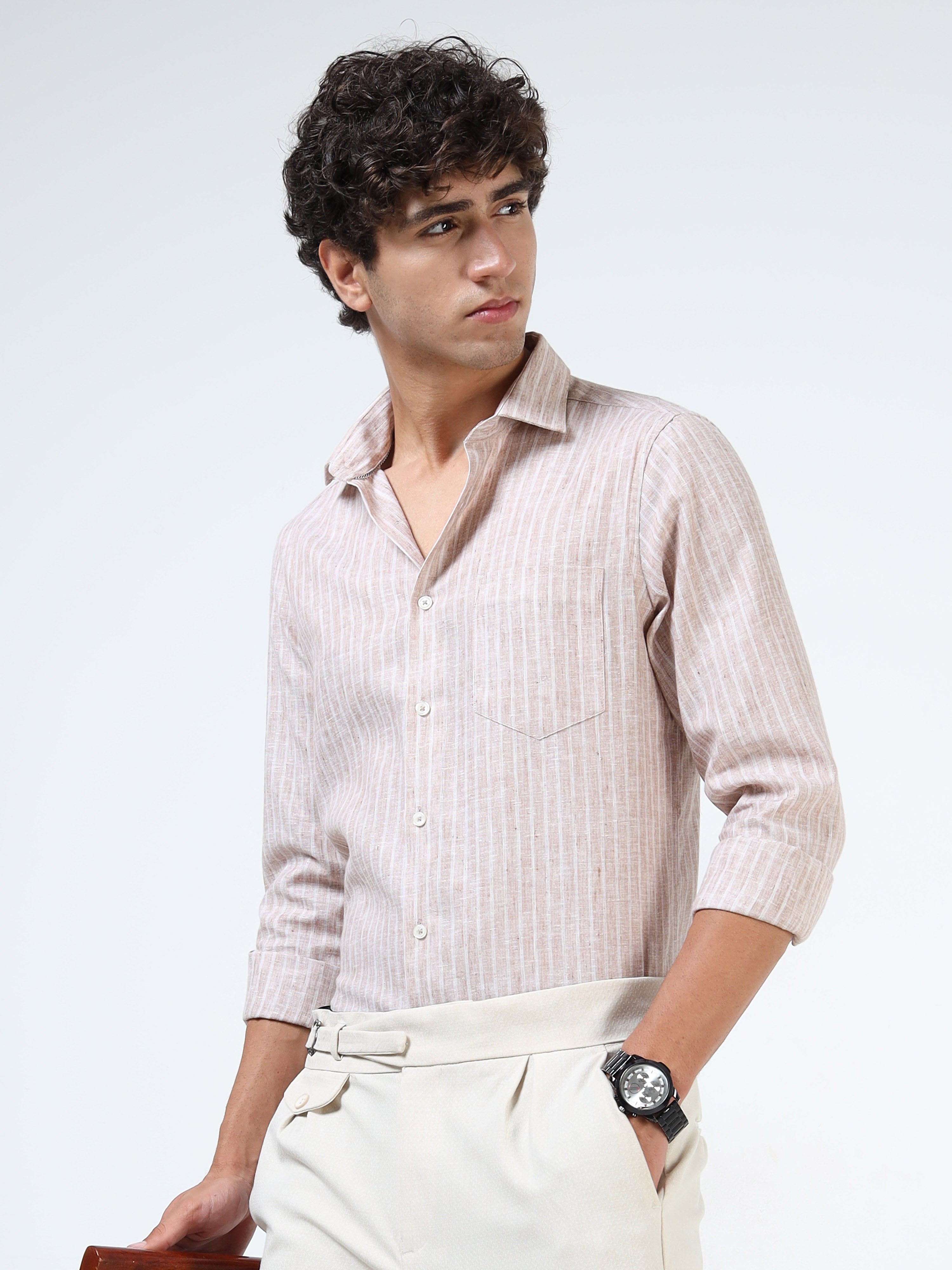 Men Cream Pure Linen shirt