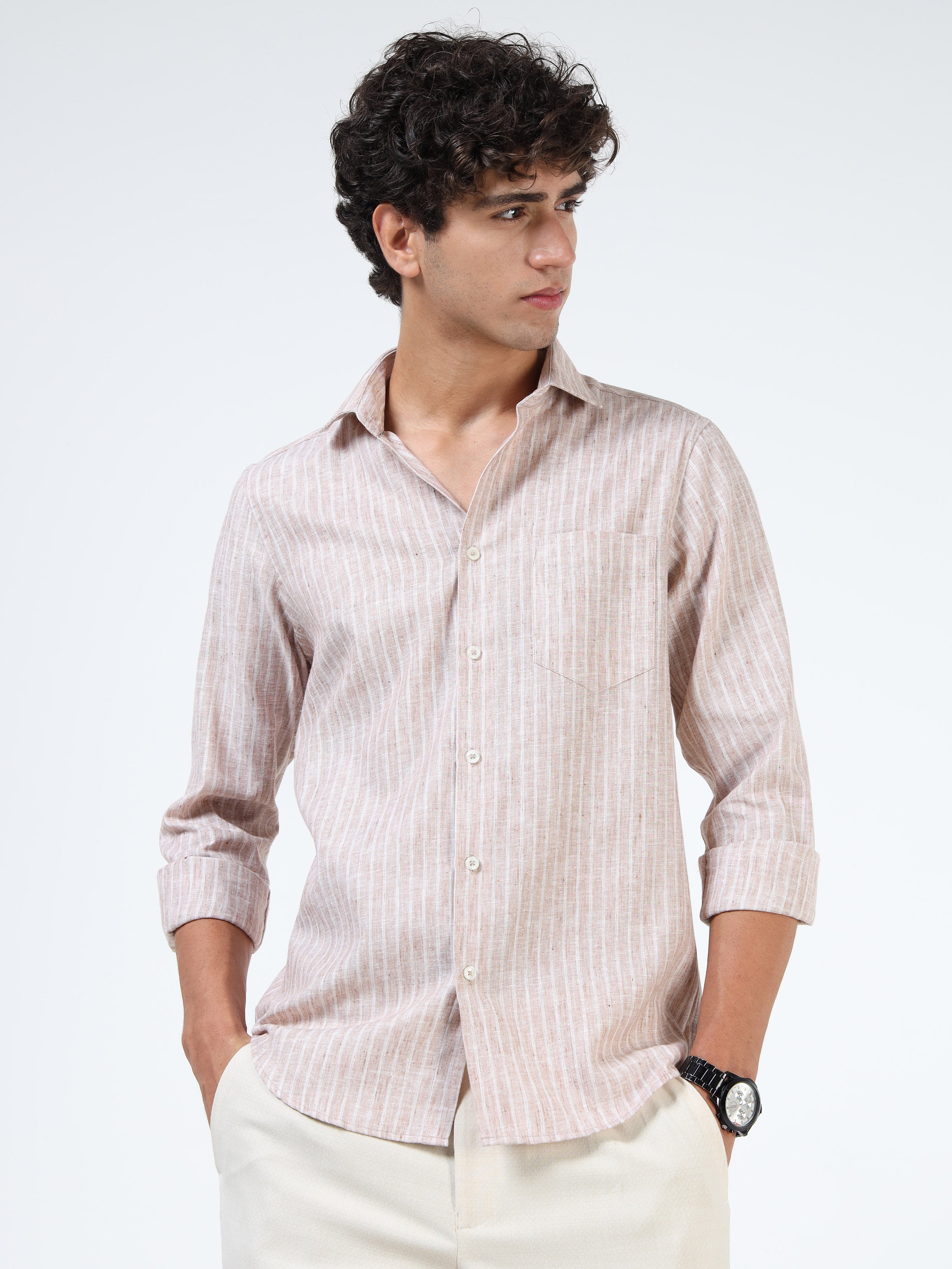 Men Cream Pure Linen shirt