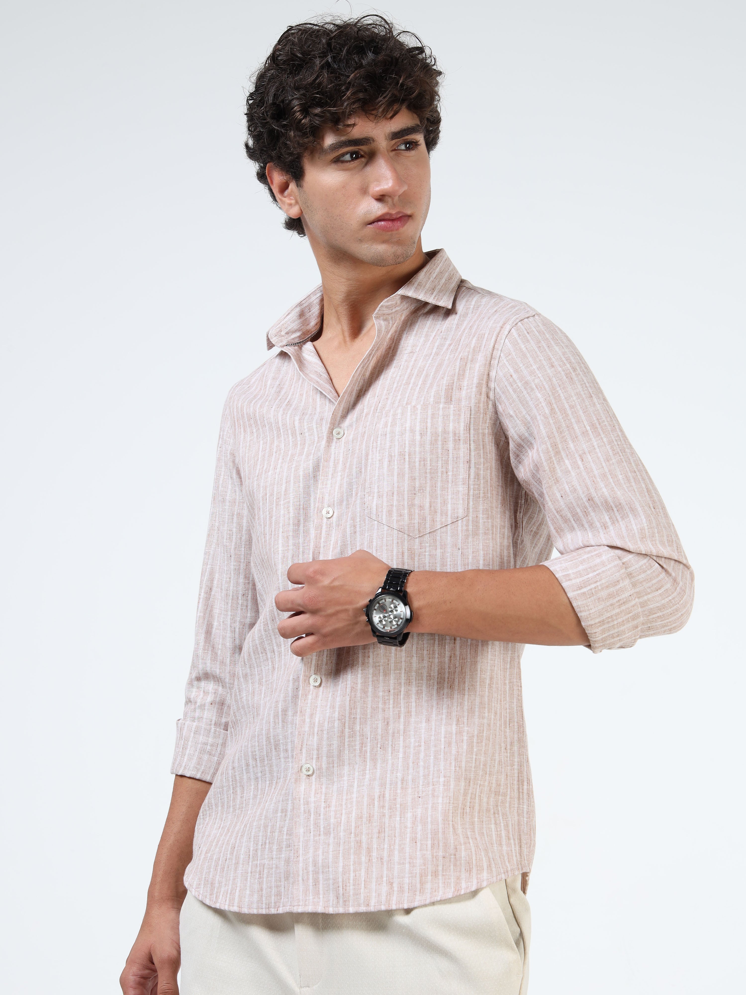 Men Cream Pure Linen shirt