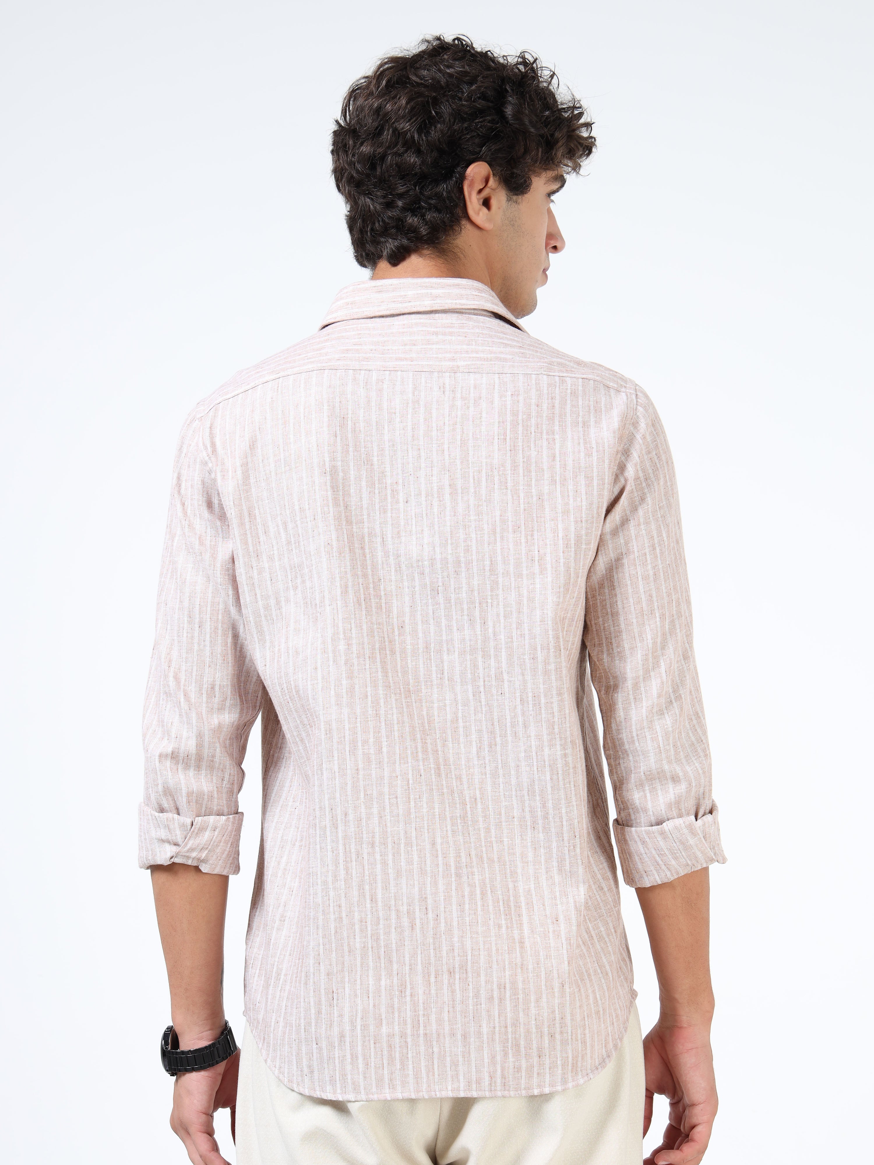 Men Cream Pure Linen shirt