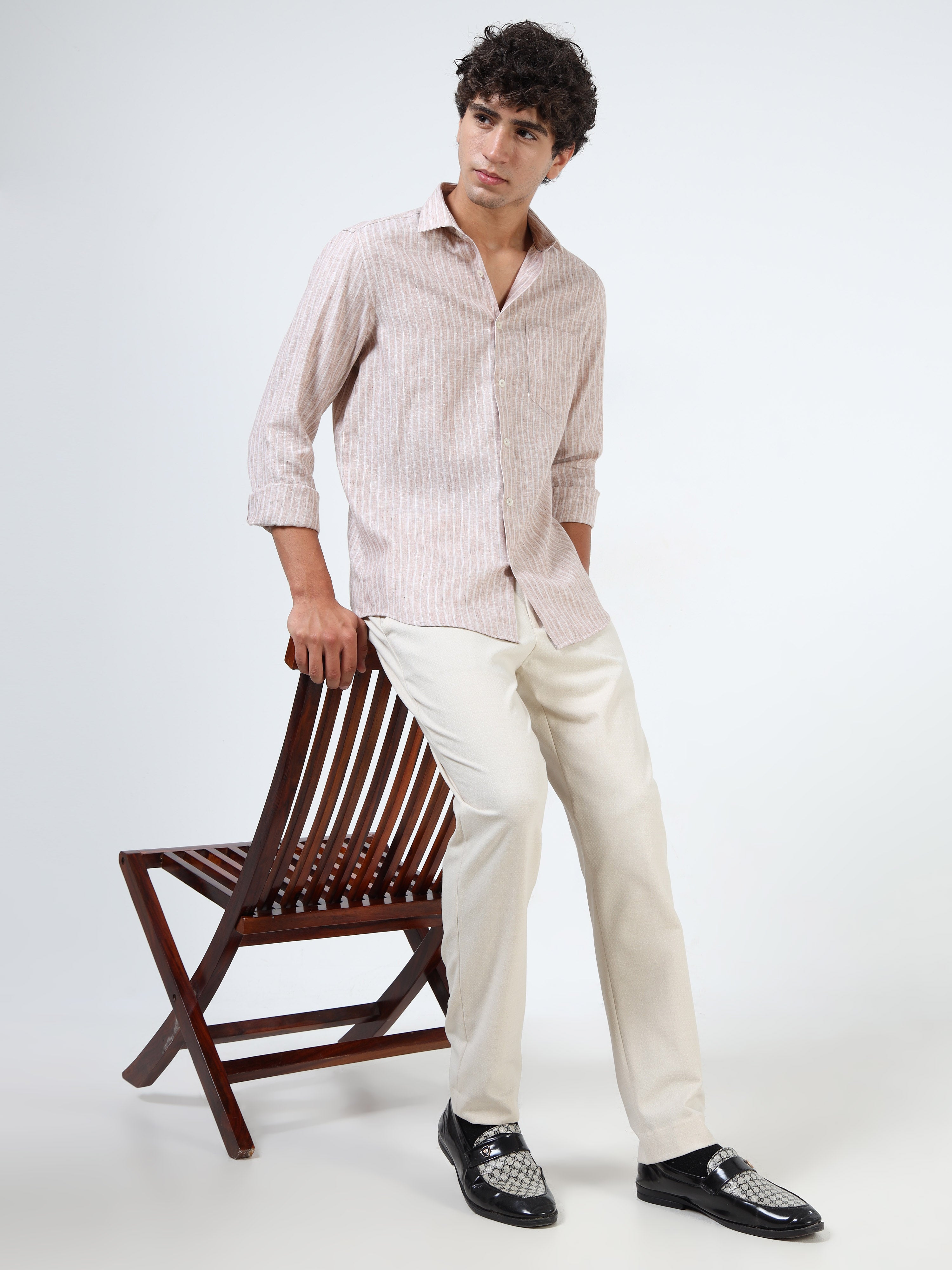 Men Cream Pure Linen shirt