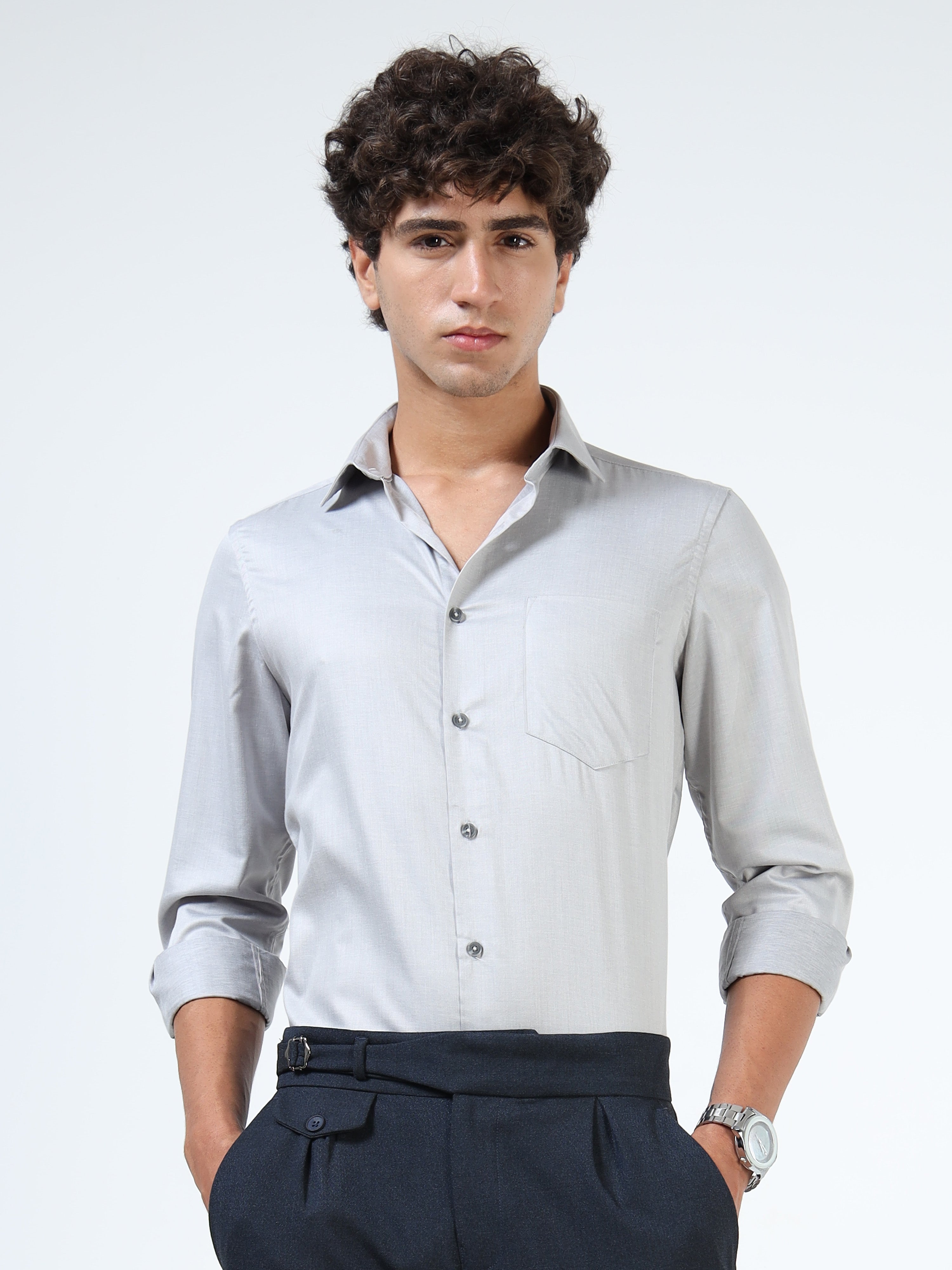 Men Grey Silk Shirt
