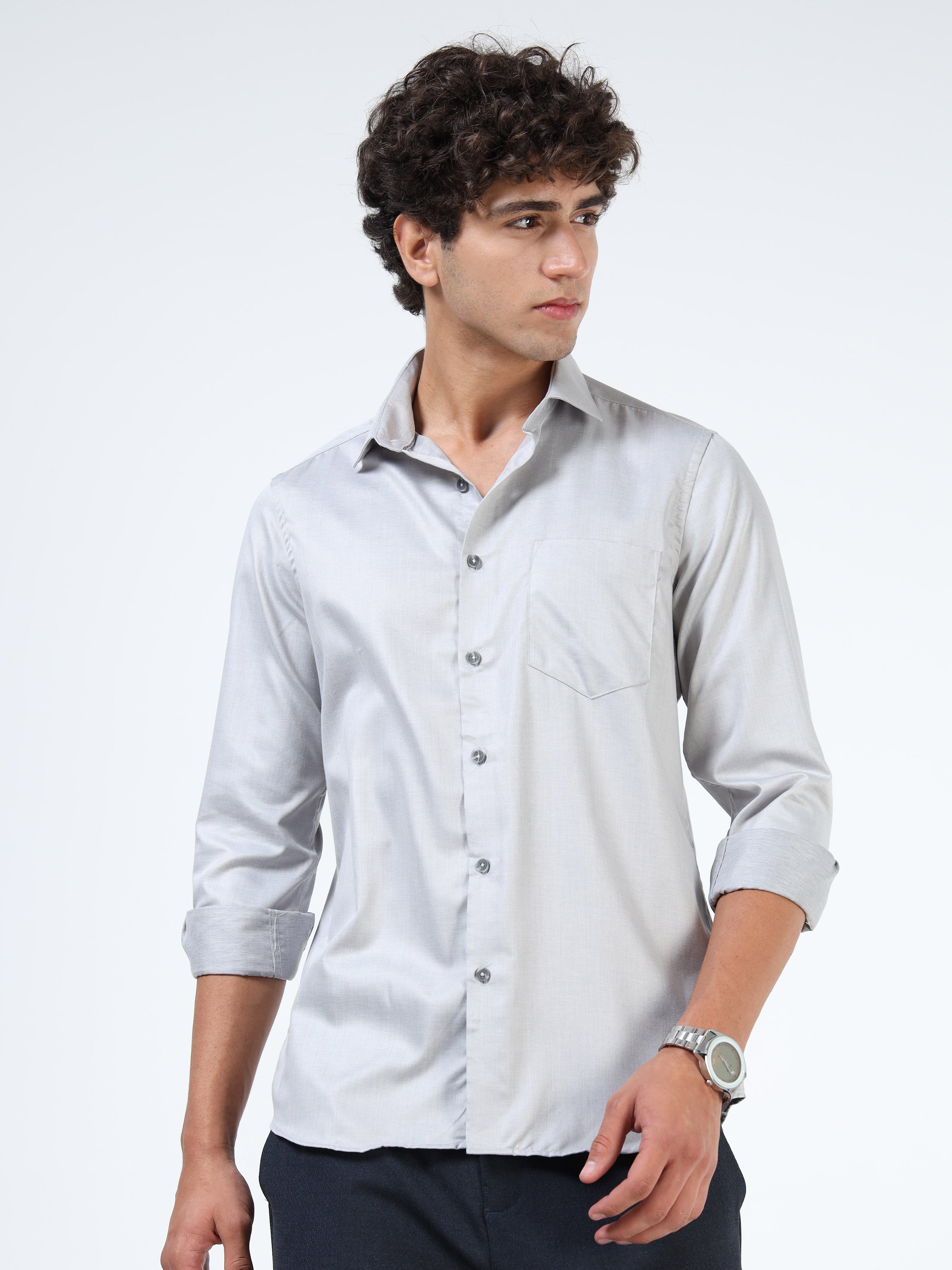 Men Grey Silk Shirt