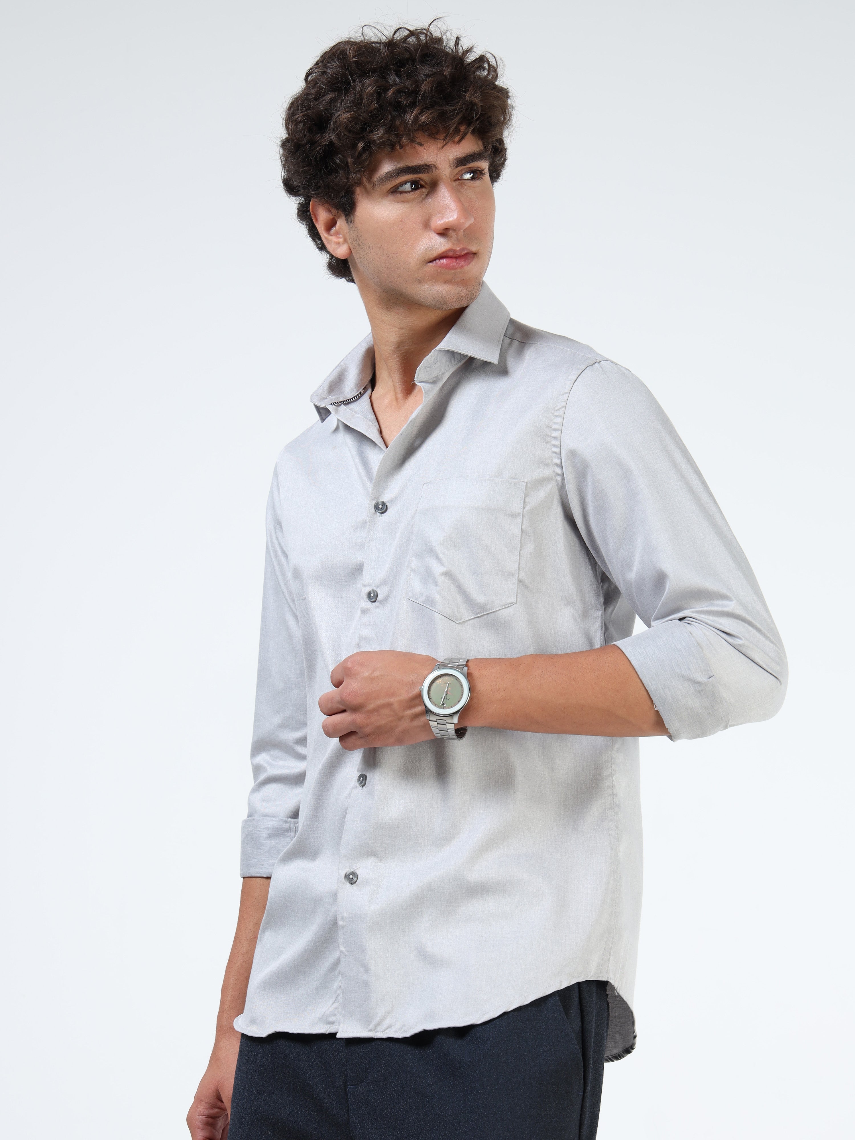 Men Grey Silk Shirt