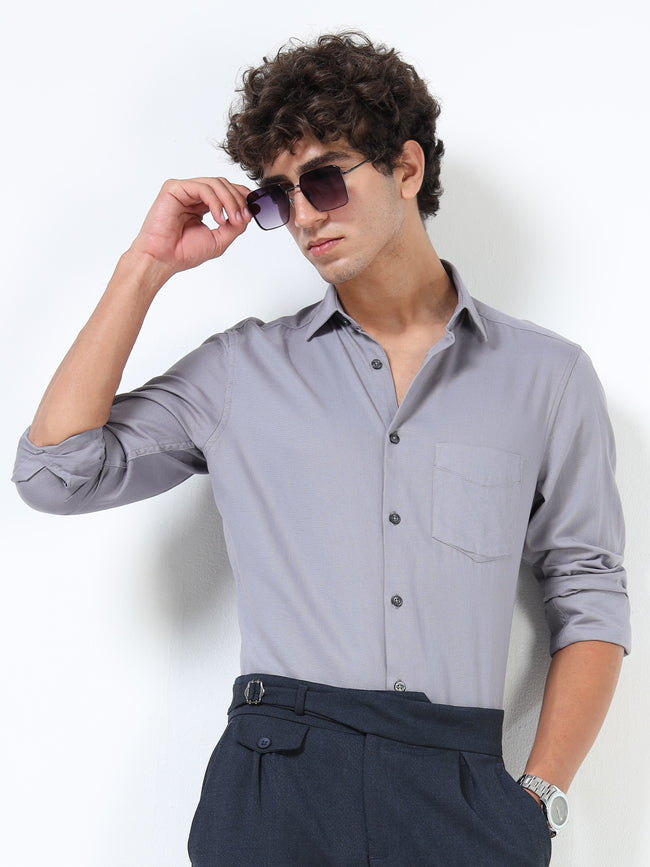 Men Grey Cotton Shirt