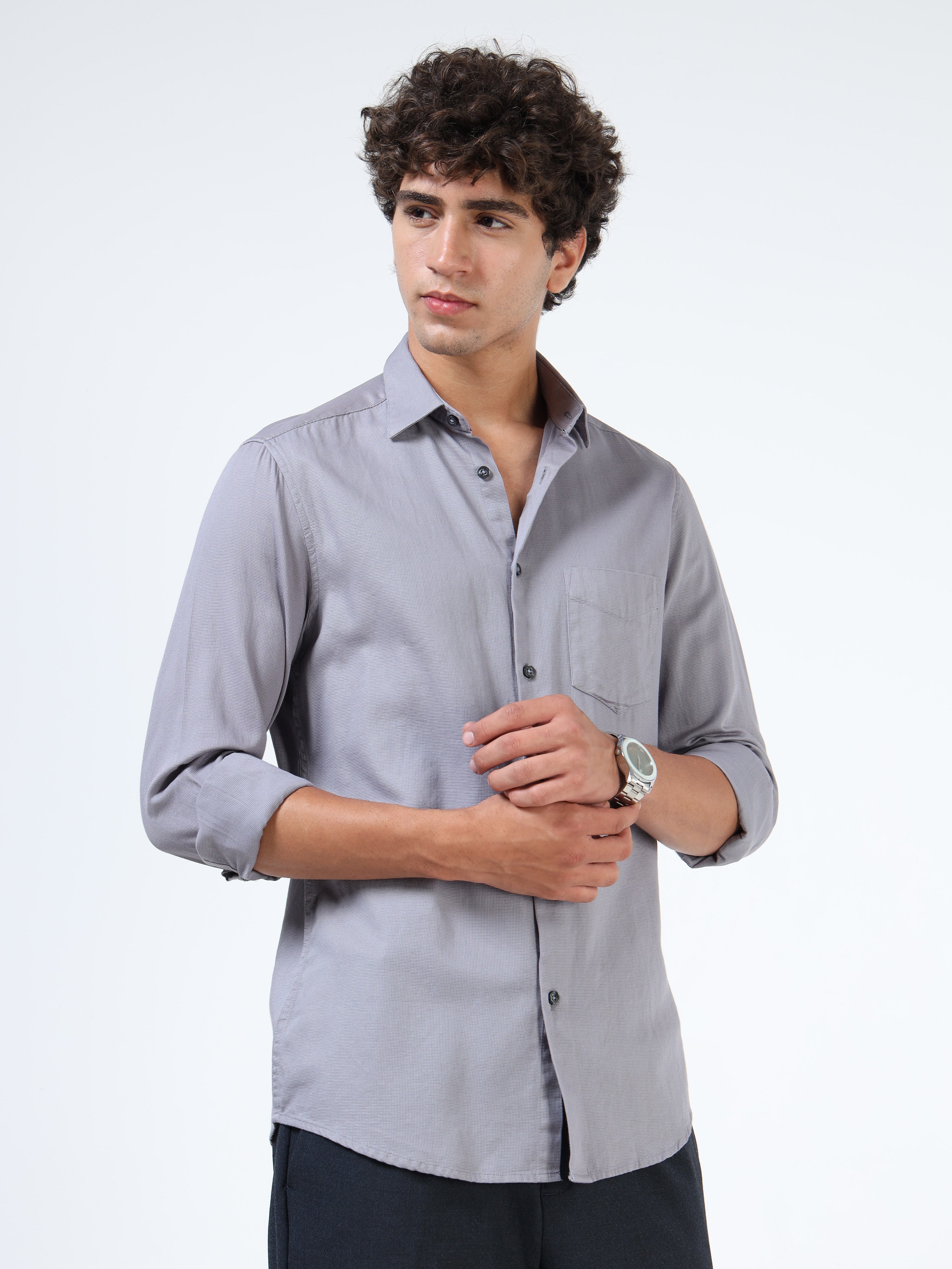 Men Grey Cotton Shirt