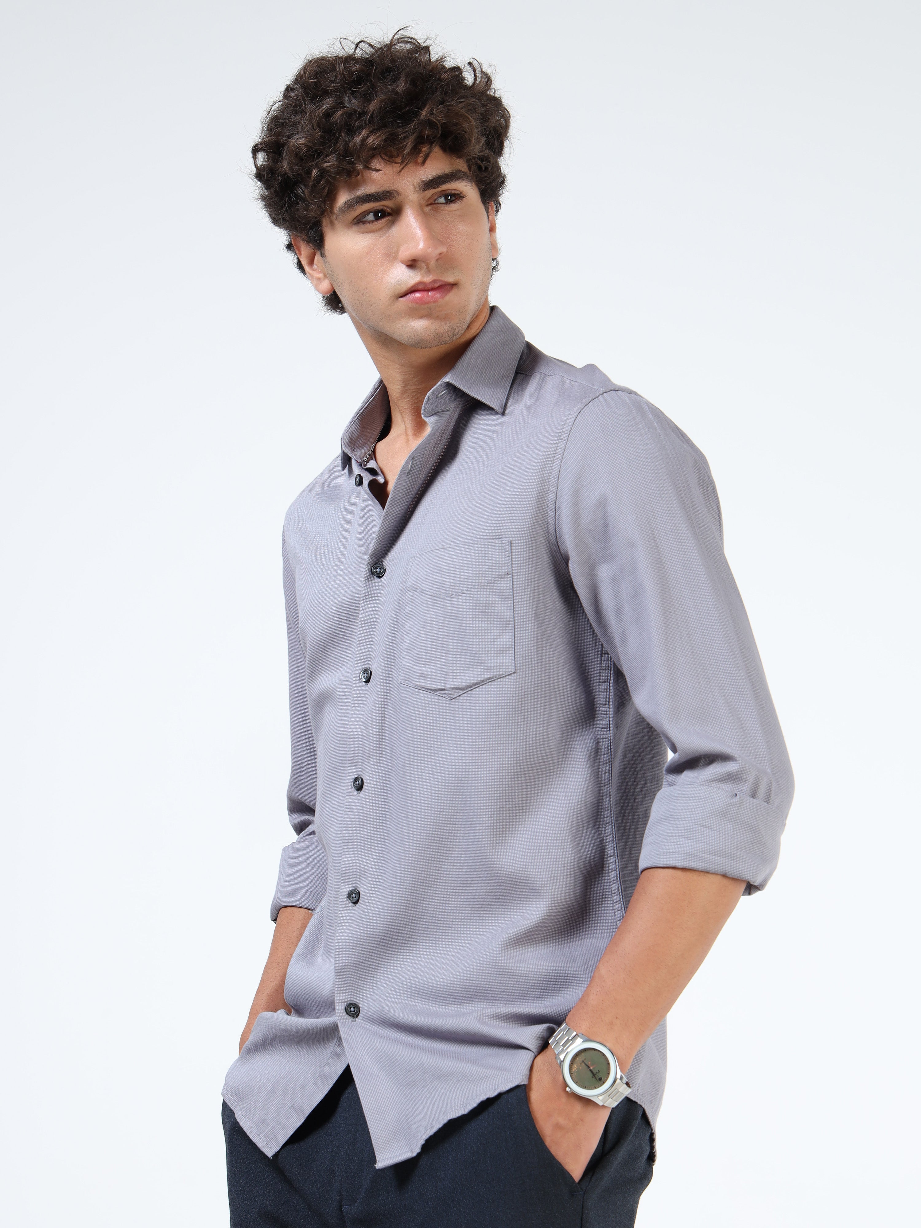 Men Grey Cotton Shirt