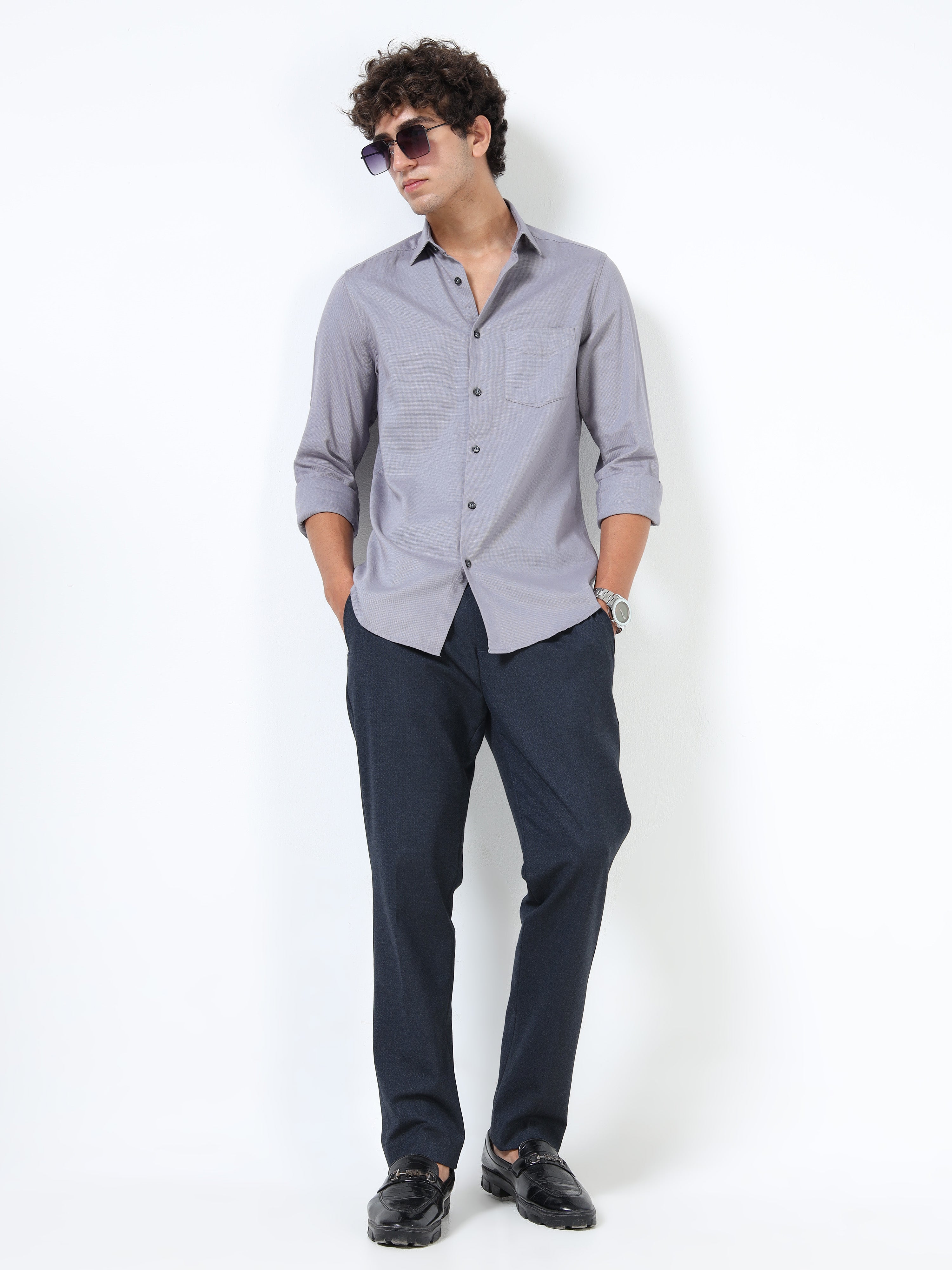 Men Grey Cotton Shirt