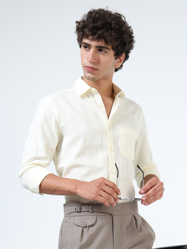 Men Off White Cotton Shirt